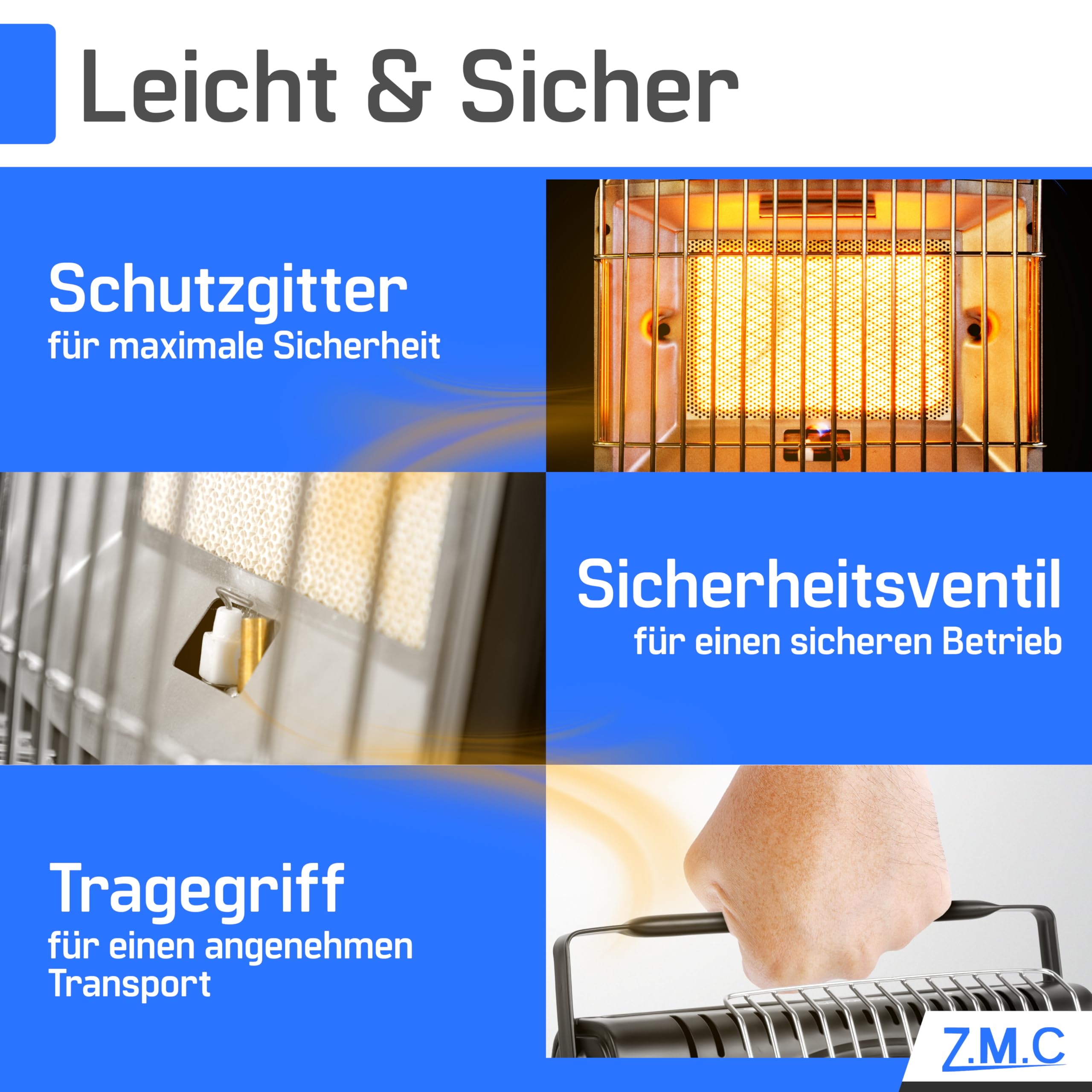 Z.M.C 2-in-1 Tragbare Gasheizung und Gaskocher + 8 Gaskartuschen 227g, Camping Heizung 1,7 kW, perfekte Wärmequelle ohne Strom, Gasheizer für Outdoor, Terrassen, mobile Heizstrahler mit Piezozündung