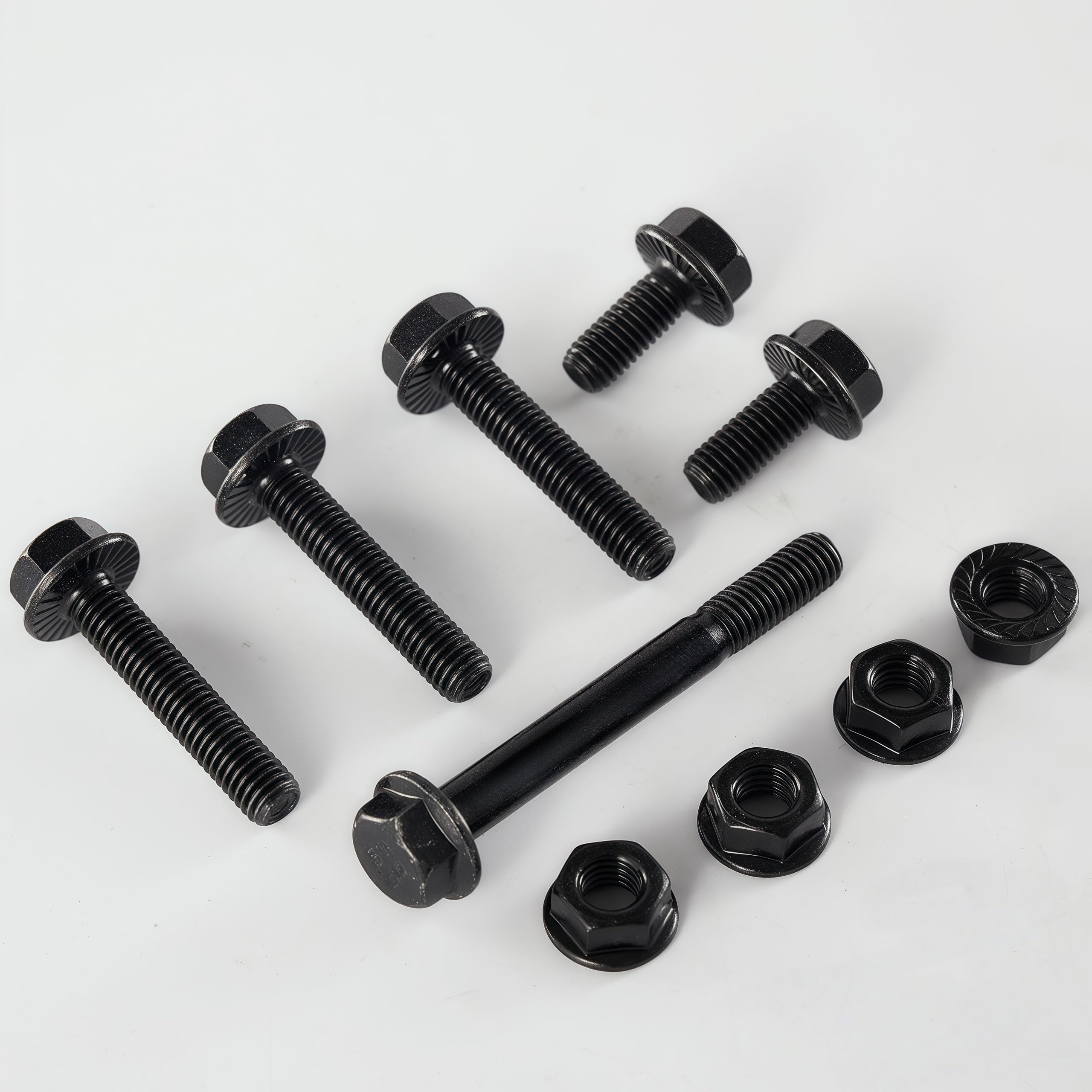 Set di viti a flangia M10 – 1,5 x 80 mm con dado (3 set), classe 10,9 acciaio in lega di acciaio, rivestimento in zinco nero, filettatura parziale, autobloccante e resistente alle vibrazioni