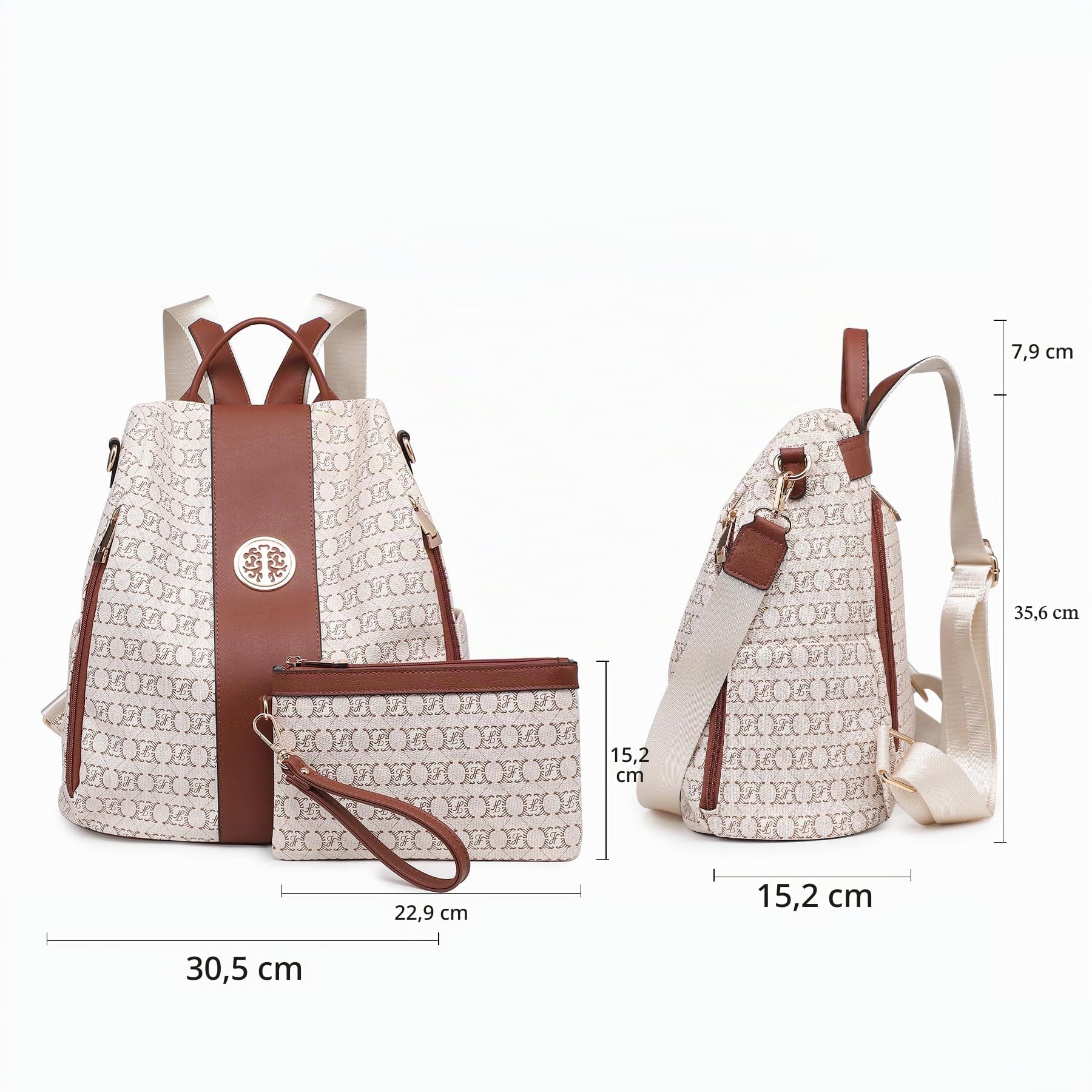 MKP COLLECTION Set di 2 zaini da donna, alla moda, con tasche multiple, antifurto, da viaggio, borsa a tracolla, 11.8"L x 5.5"W x 14"H