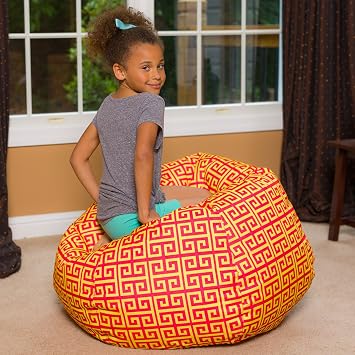 Posh Beanbags Big Comfy Bean Bag Chair: Posh Large Beanbag Chairs with Removable Cover for Kids, Teens and Adults - Polyester Cloth Puff Sack Lounger- 27 Inch - Scrolls Red and Yellow