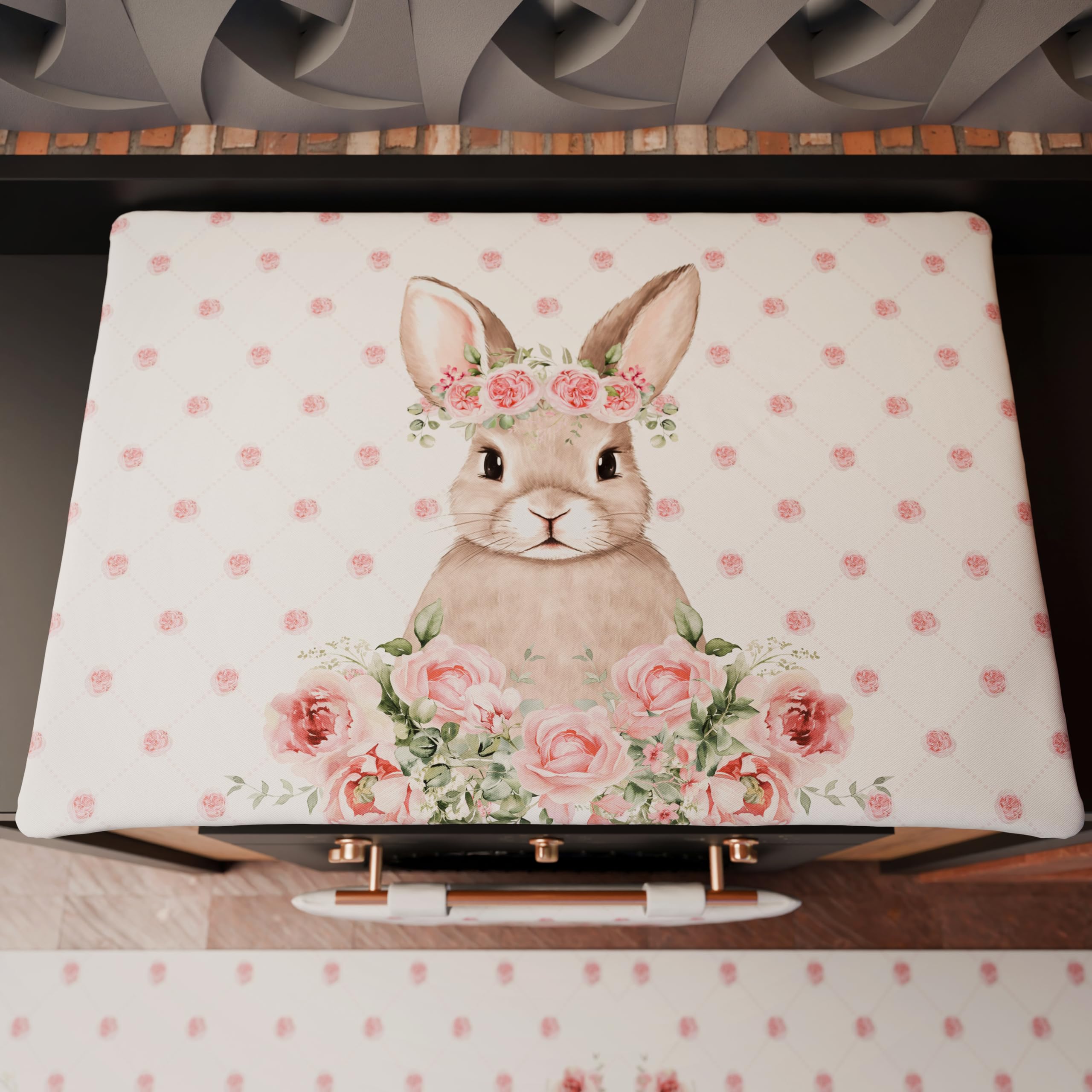 PETTI Artigiani Italiani - Easter Kitchen Stove Cover, Digital Print, 100% Made in Italy, Pink, Spring Pattern, Microfibre