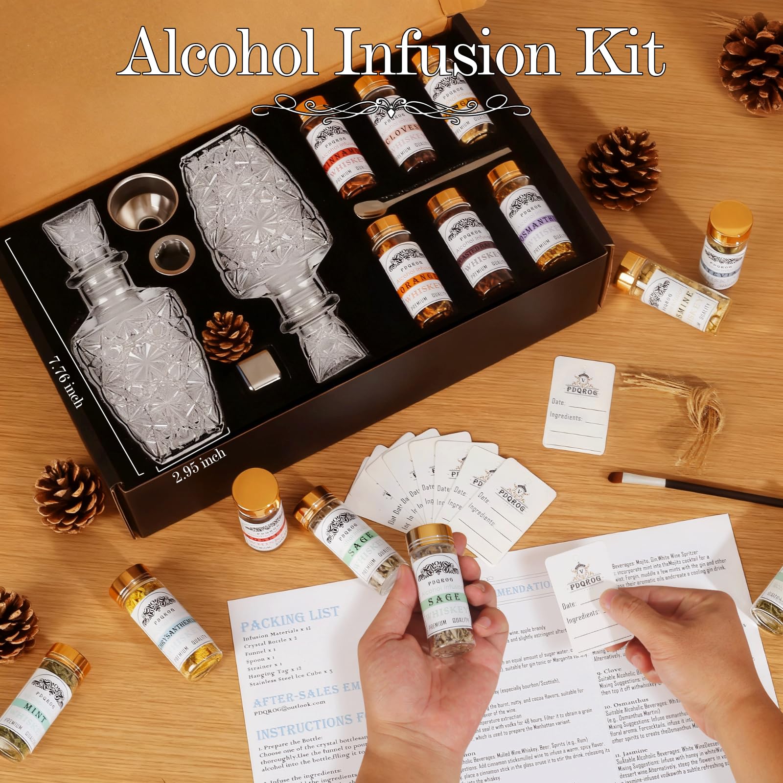 Alcohol Infusion Kit for Infusing Whiskey, Gin, Vodka, Tequila, Rum - DIY Your Own Flavored Spirits with Natural Ingredients - Anniversary, Birthday Gift for Men,Father Day Gifts,Husband