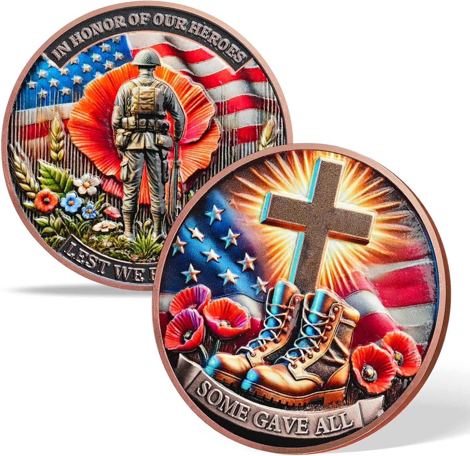 AtSKnSK Memorial Tribute Challenge Coin Some Gave All Lest We Forget Thank You for Your Service Military Coin (Poppy Military Boots, 24)