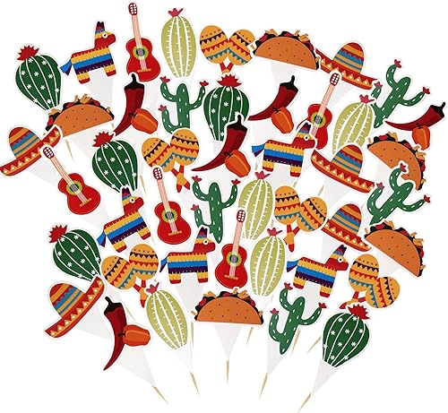 45 piezas de decoración temática mexicana para cupcakes temática mexicana para fiesta de cinco de mayo, cumpleaños, boda, baby shower, fiesta