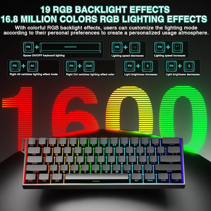 Teclado Mecánico Inalámbrico 60% RGB Pro-Black miniatura 8