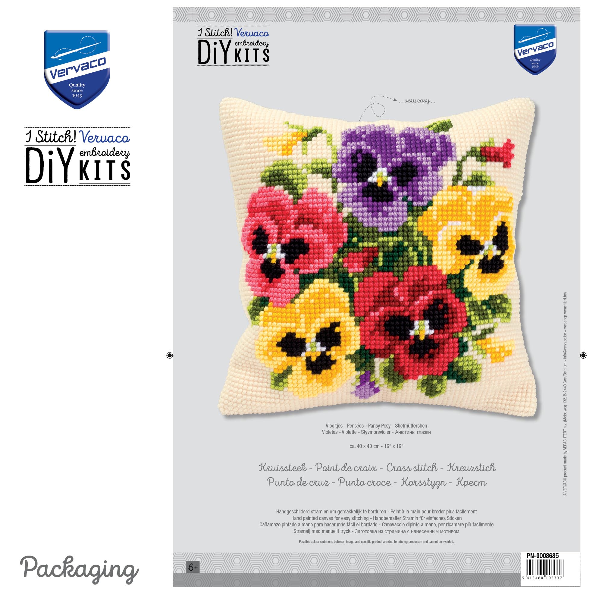 VERVACO Kit Cuscino Punto Croce MAZZOLINO di Fiori Set Ricamo Principianti Cuscini Gobelin Decorativi ca. 40 x 40 cm Accessori per Lavoretti Creativi DIY Casa Decor Hobby Adulti Cross Stitch