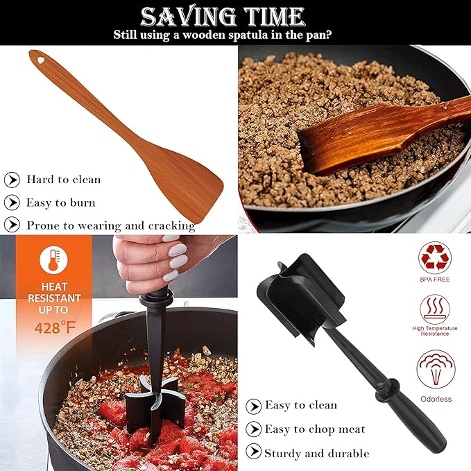 Bbymie Ground Meat Masher, Professional Hamburger Smasher, Heat Resistant Nylon Hamburger Meat Chopper