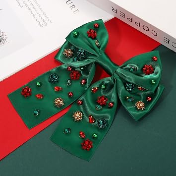 Christmas Hair Bows for Women Xmas Bow Hair Clips Large Satin Green Red Bows Christmas Cheer Hair Clips Ugly Sweater Decorations Festive Holiday Costume Outfits Gifts (Pattern A2)