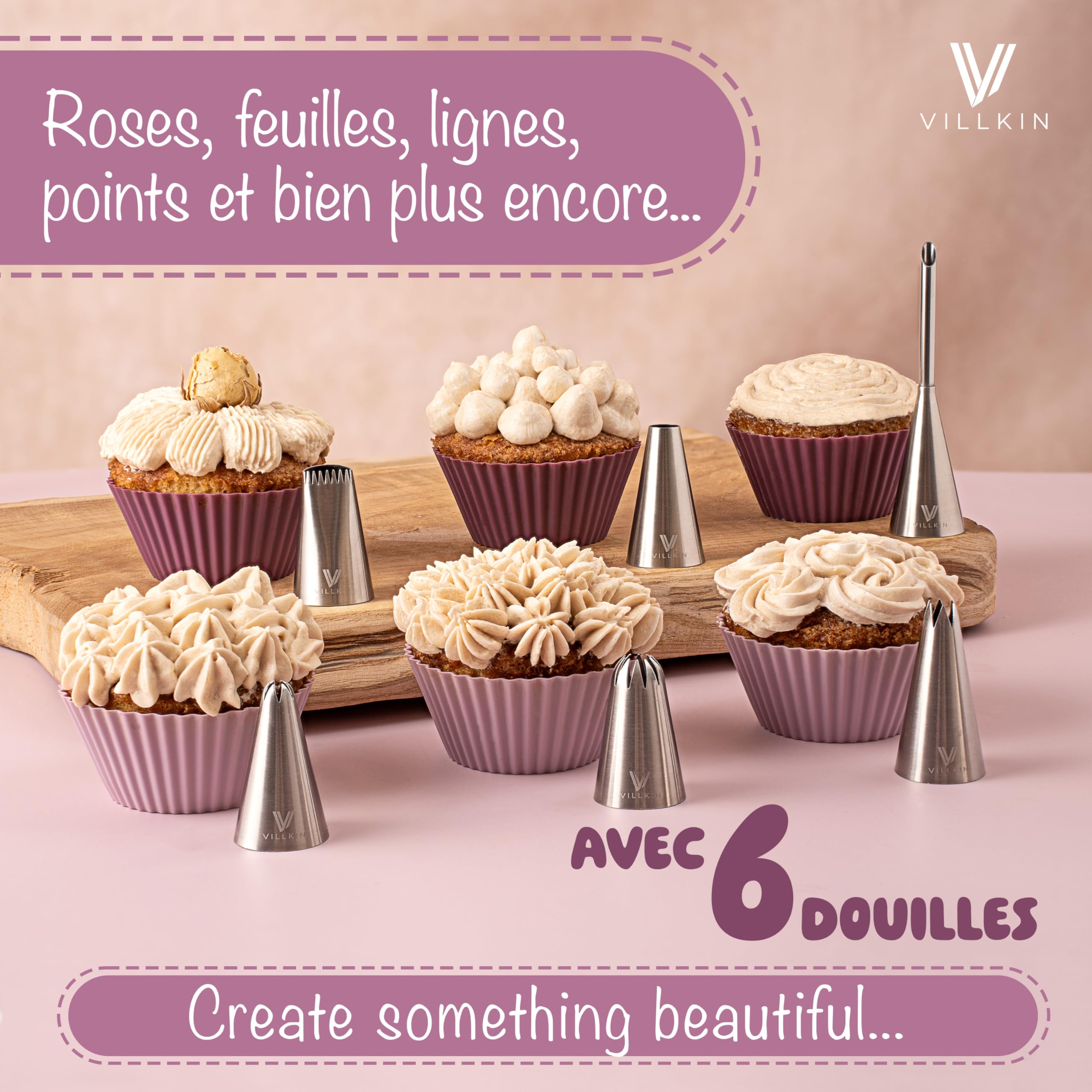 Kit De Poches à Douille Villkin – 6 Douilles Inox + Poche Réutilisable, Lavable Au Lave-vaisselle