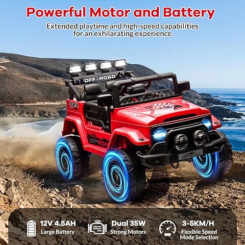Miniatura 4 de GarveeLife Juguete de paseo para niños de 12 V para niños de 37 a 96 meses, camión eléctrico con velocidad máxima de 5 MPH, control remoto, volante,