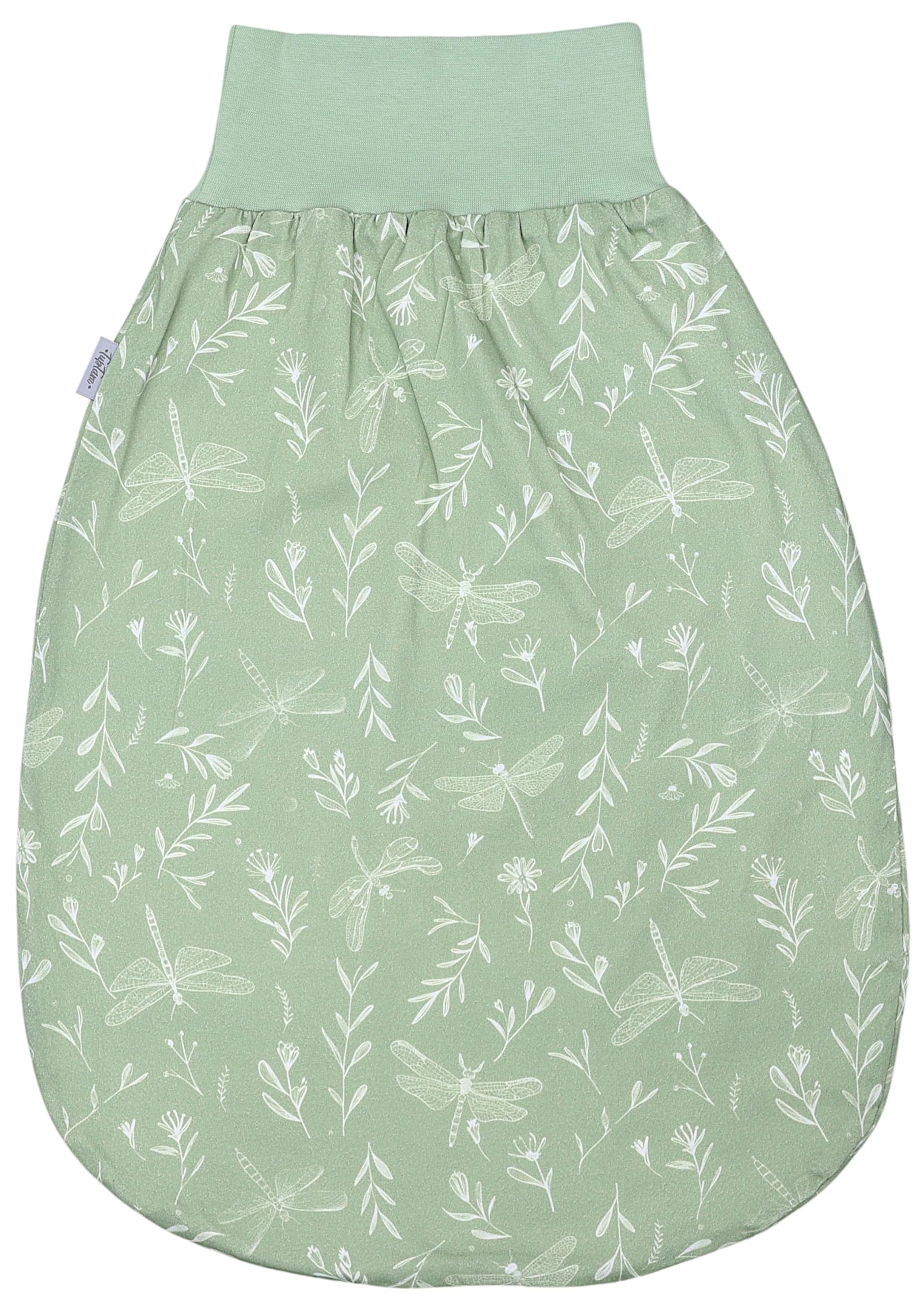 TupTam Baby Strampelsack mit breitem Bund – Unwattierter Schlafsack Baby aus Baumwolle für Frühling & Sommer, Farbe: Salbei_Libellen, Größe: 0-6 Monate