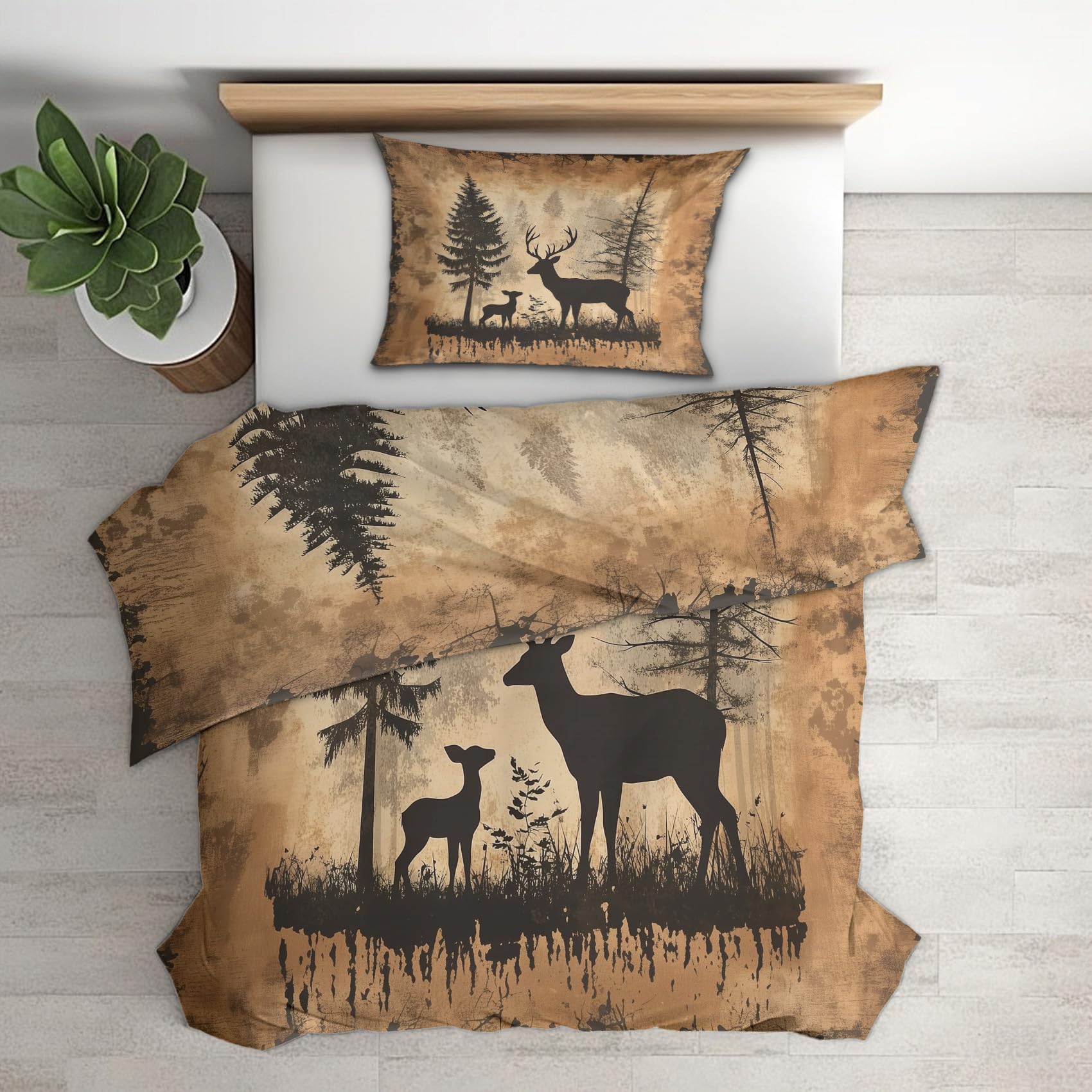 Housse de couette 140x200 cerf réversible pour changer de décoration sans repassage