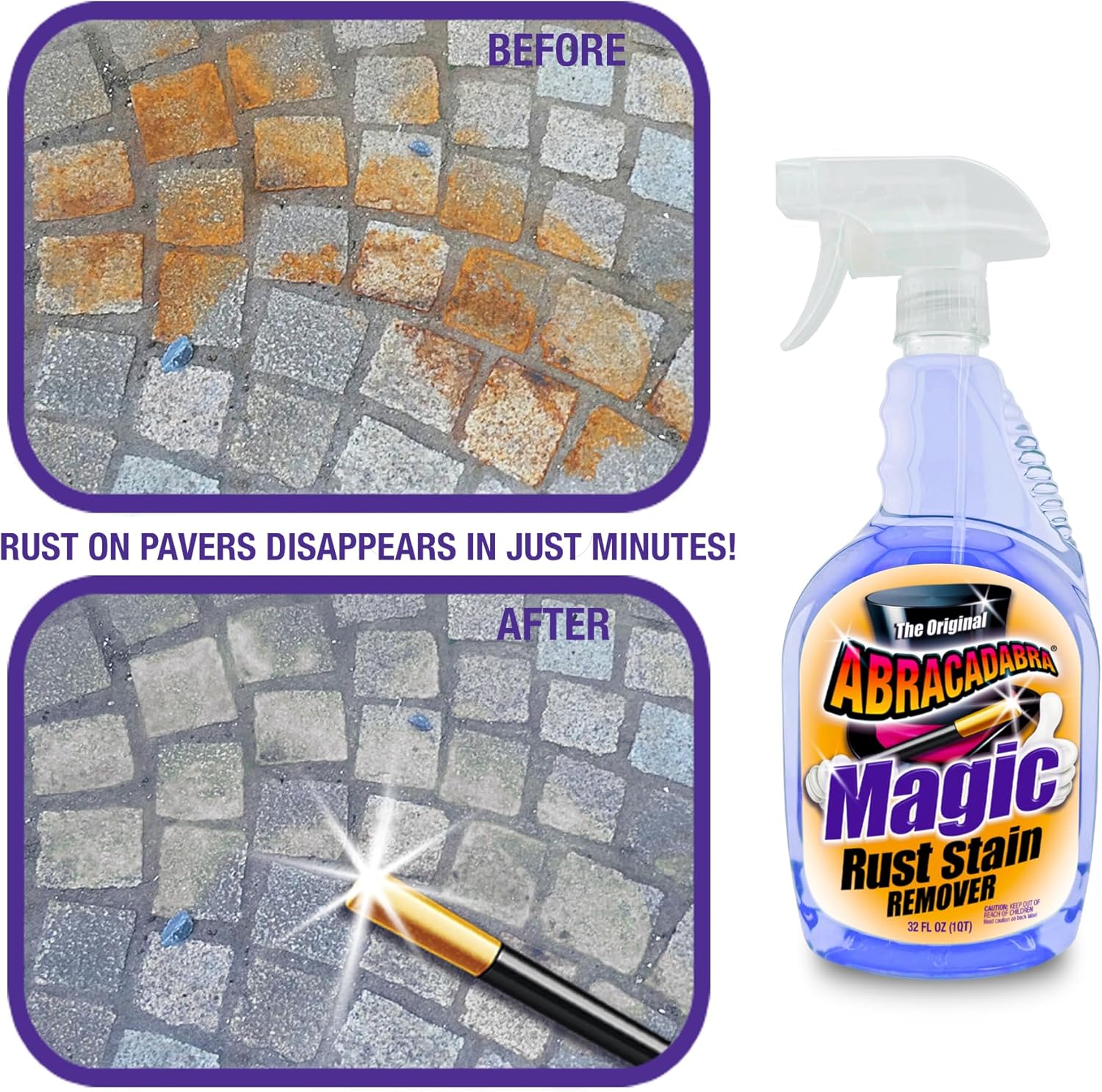 Abracadabra® Magic Rust Remover 32oz – Premium Rust Stain Remover for Concrete, Fiberglass, Glass, fabrics, Vinyl, Metals, Carpet & More – Fast & Powerful Cleaning for Home & Outdoor Use