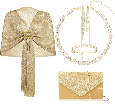 Hicarer 5 Pcs Dressy Jewelry Shawls Clutch Purse Set for Women