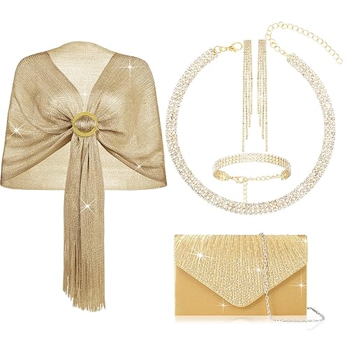 5 Pcs Dressy Jewelry Sets, Shawls and Wraps, Evening Clutch