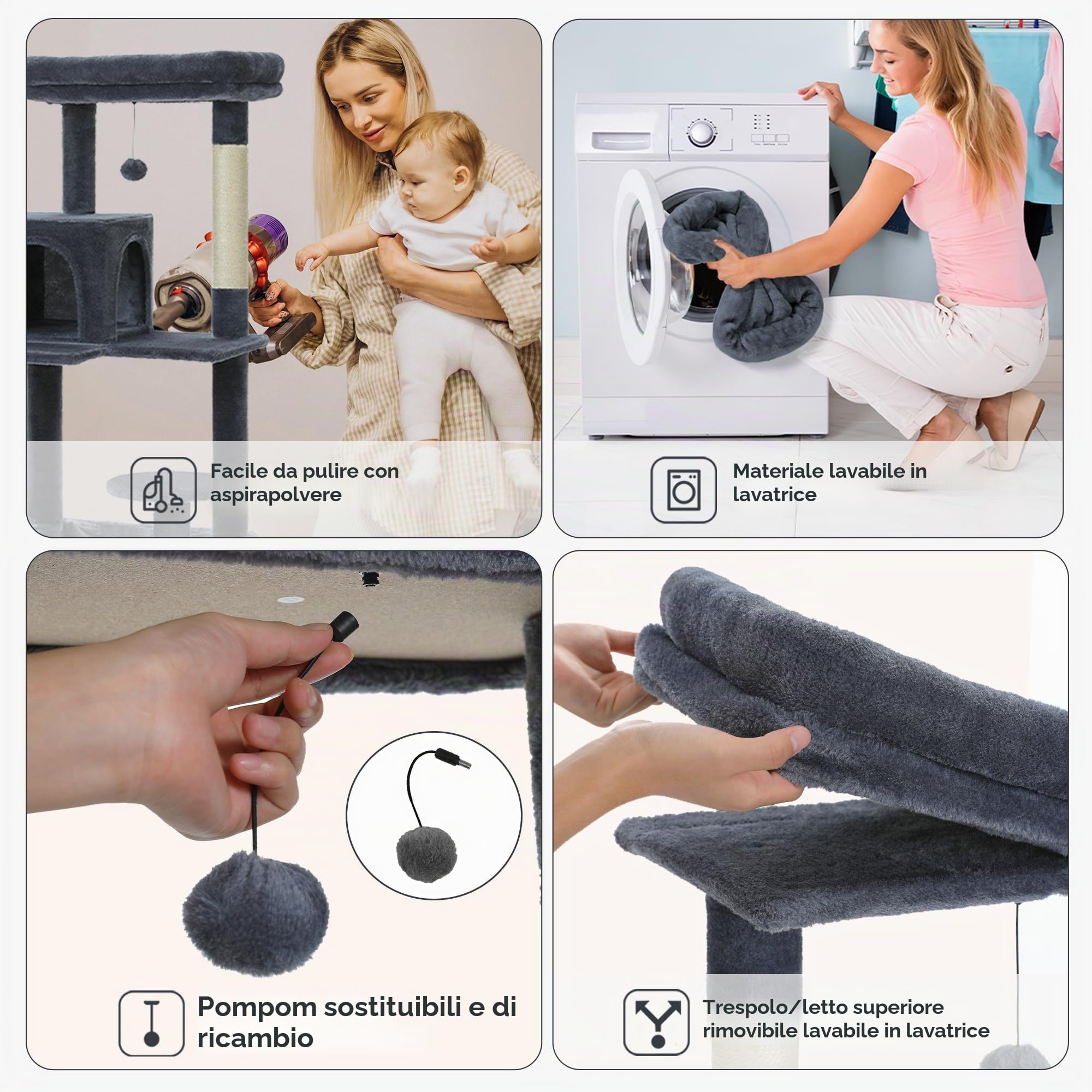 PAWZ Road Albero per Gatti Grande Con Amaca in Metallo Felpato - Torre da 143 cm Con Casa Condominiale a 2 Porte e 6 Ripiani