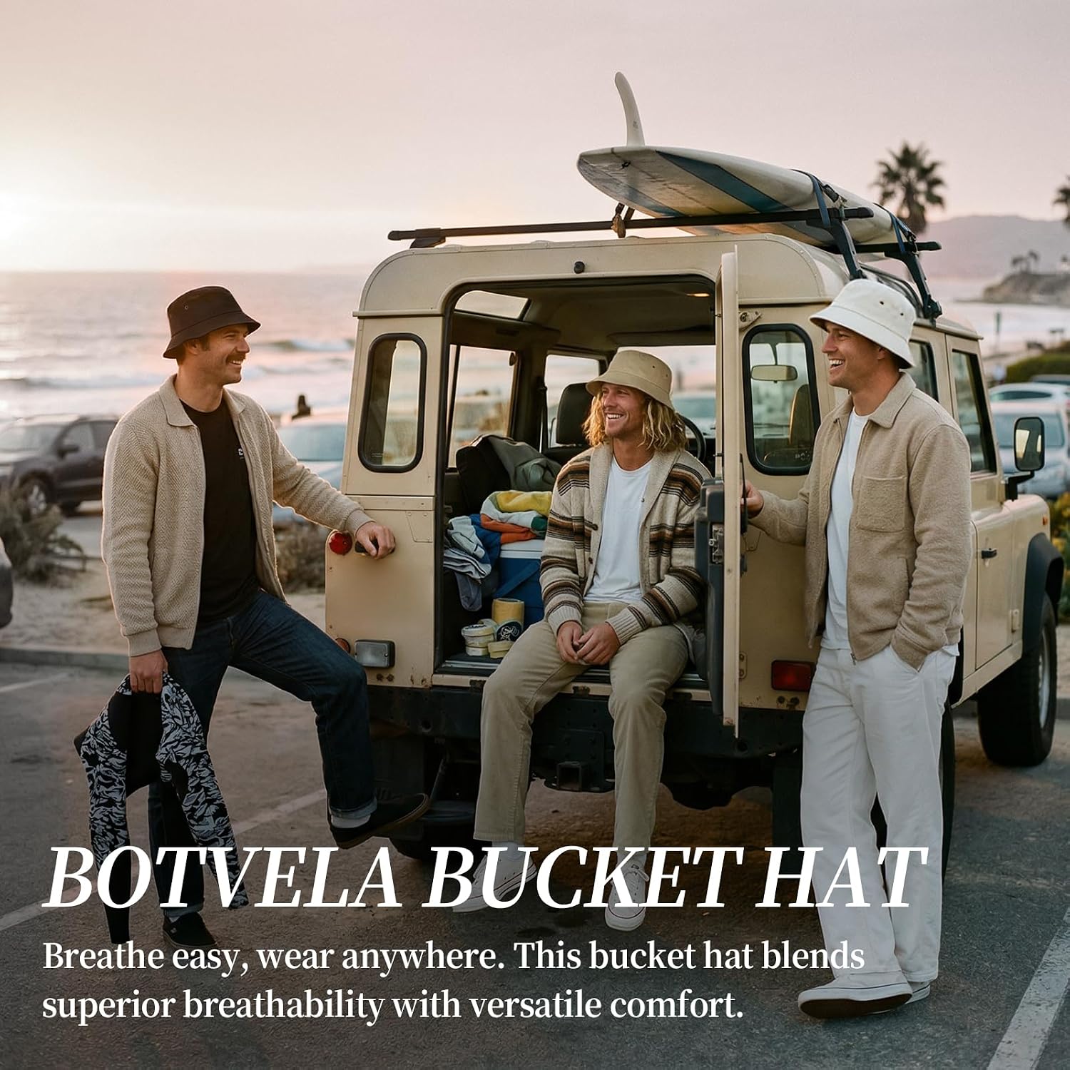 BOTVELA Men Cotton Bucket Hats Foldable Outdoor Sun Hat Unisex Flat Top Caps