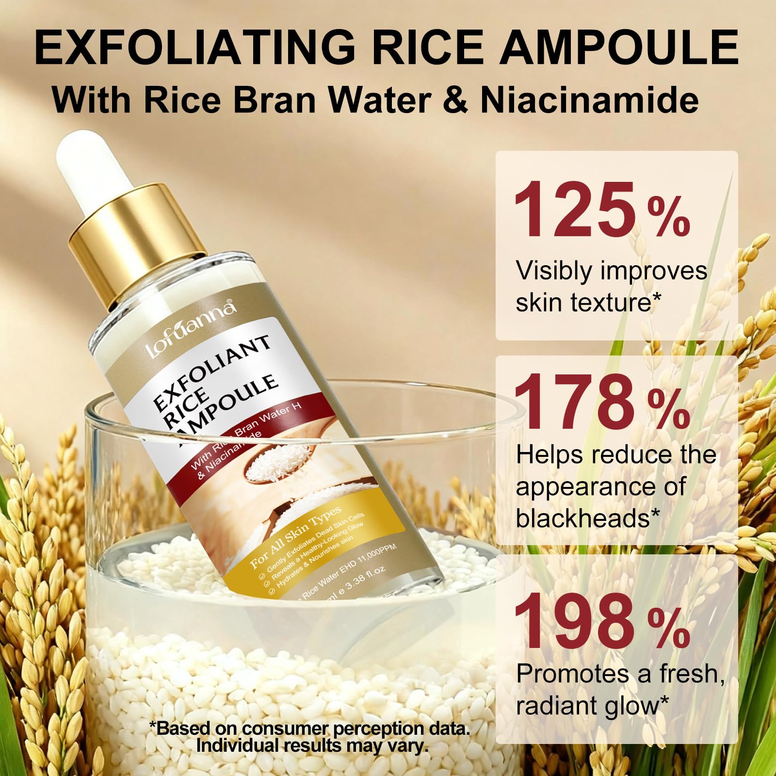 Siero Esfoliante al Riso 100ml, Siero Coreano Esfoliante al Riso, Peeling Viso Delicato,Scrub Viso Anti Punti Neri Rimozione, Riduce Pori, Idratante e Illuminante,Rimuove Cellule Morte,pelli sensibili