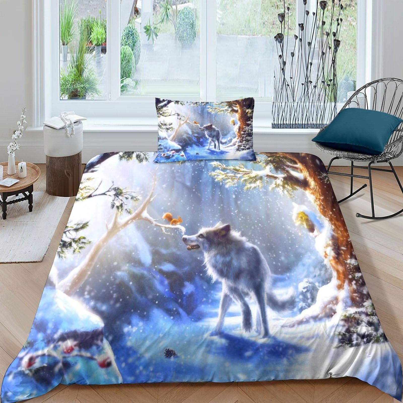 Parure de lit loup hypoallergénique anti-acarien lit 1 place