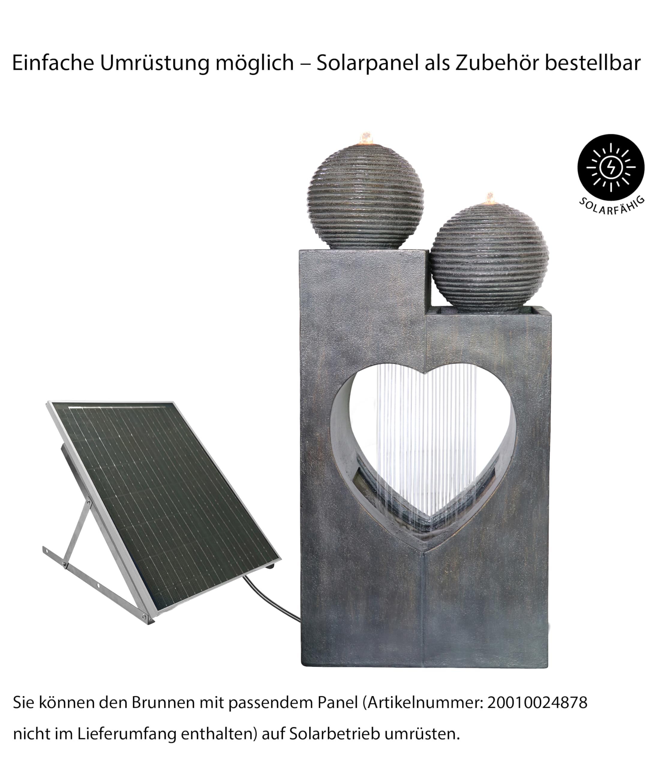 Dehner Gartenbrunnen Amor, Outdoor-Brunnen, mit LED-Beleuchtung, frostbeständig, ca.46x23x99 cm, Polyresin, grau