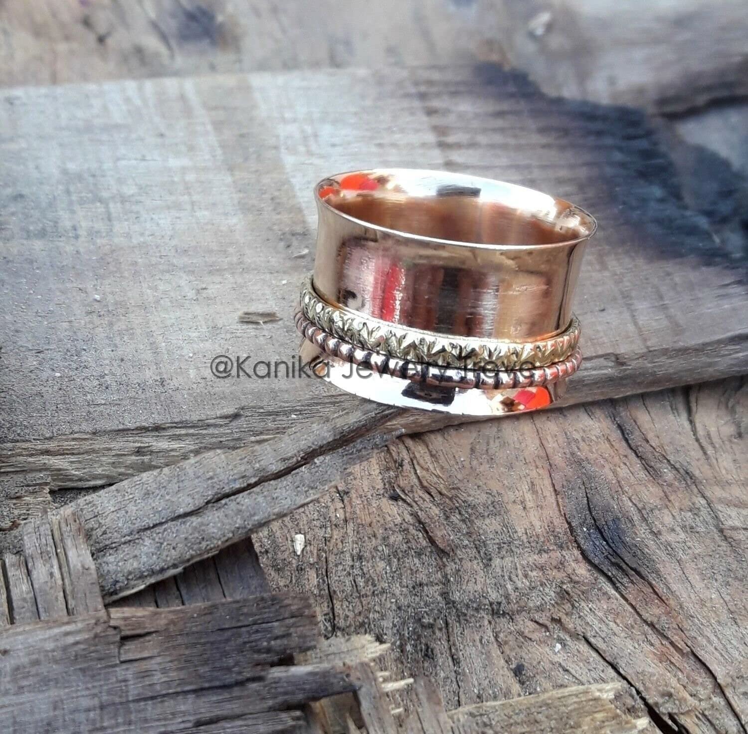 Spinning Band Ringe, Angst Ring für Meditation, 925 Sterling Silber Band, Messing und Kupfer Spinner Ring für Frauen, Geschenkring zum Muttertag (Größe 7)