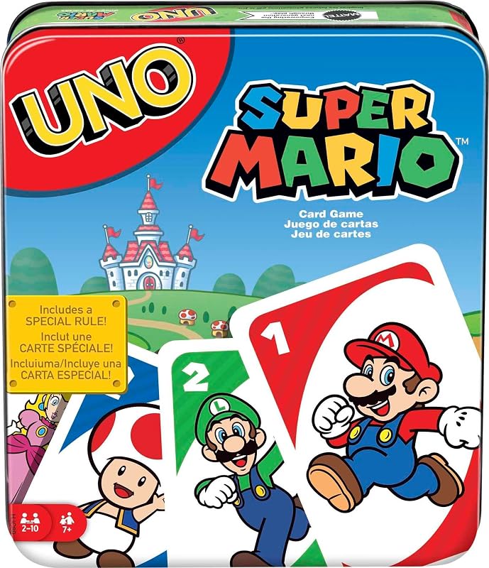 UNO Super Mario Card Game Animated Character Themed Collector Deck 112 Cards with Character Images, Gift for Kids Ages 7 Years Old & Up