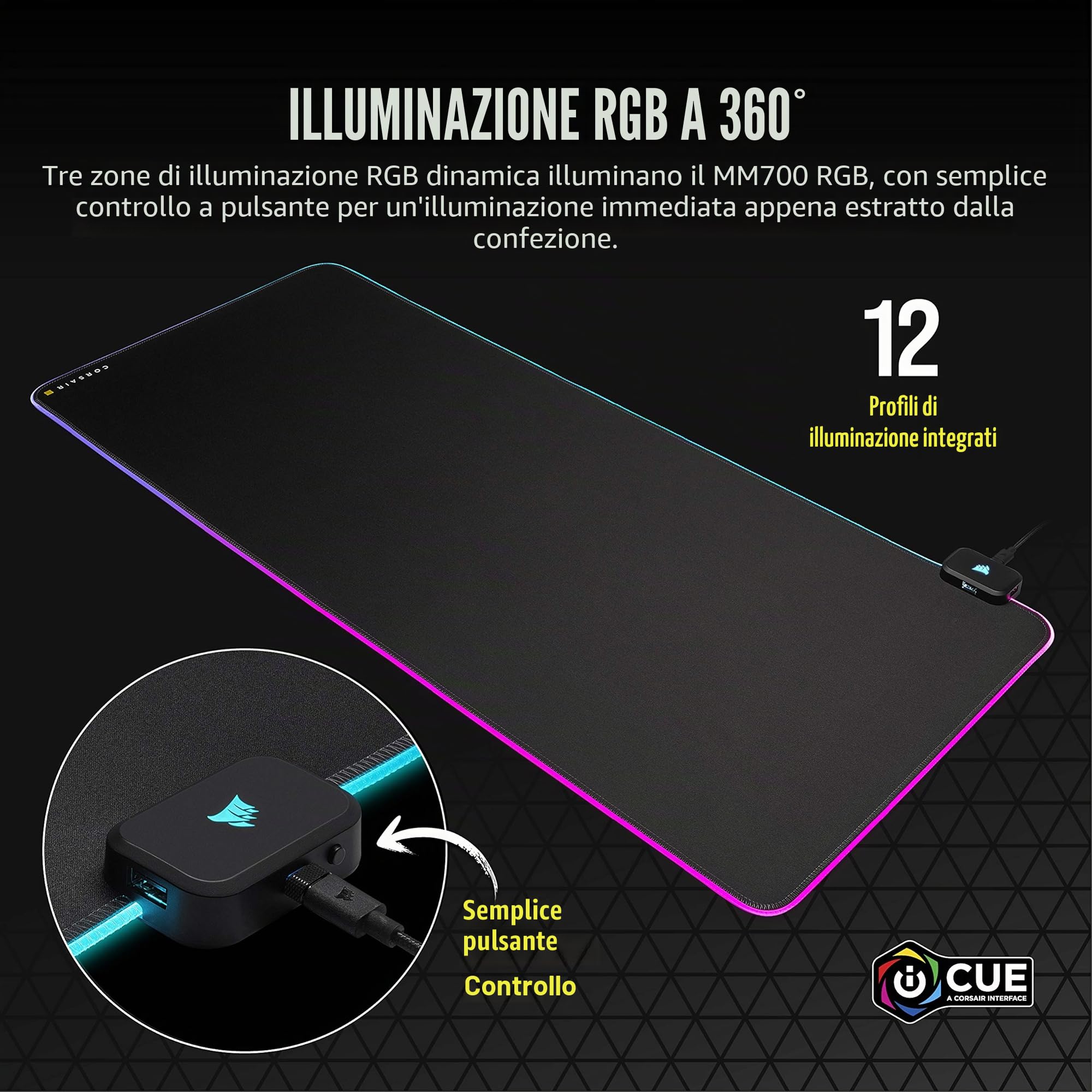 Corsair MM700 RGB EXL Tappetino Mouse, Nero