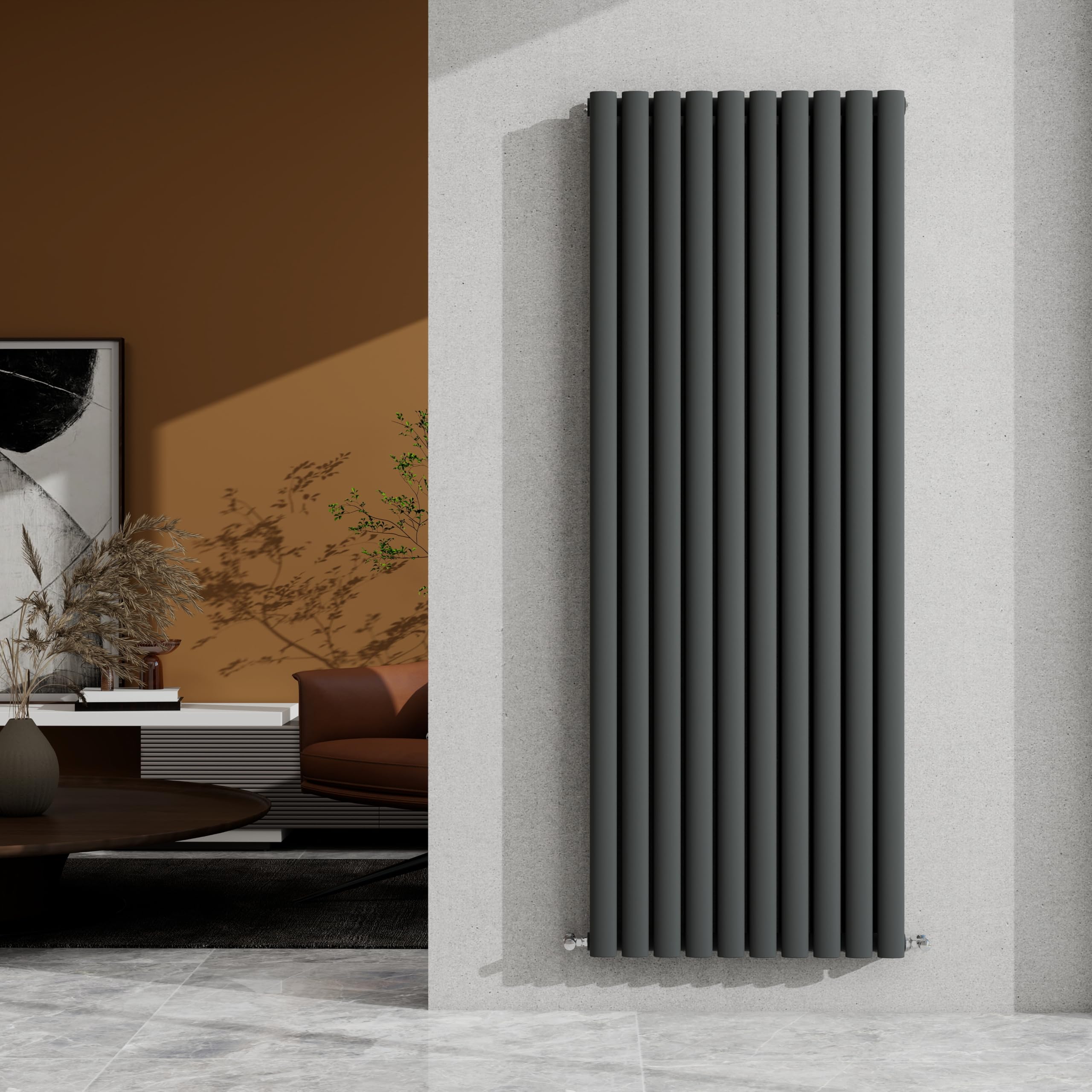 1600×590mm Anthracite Double Oval Column Radiator Vertical 6623 BTU