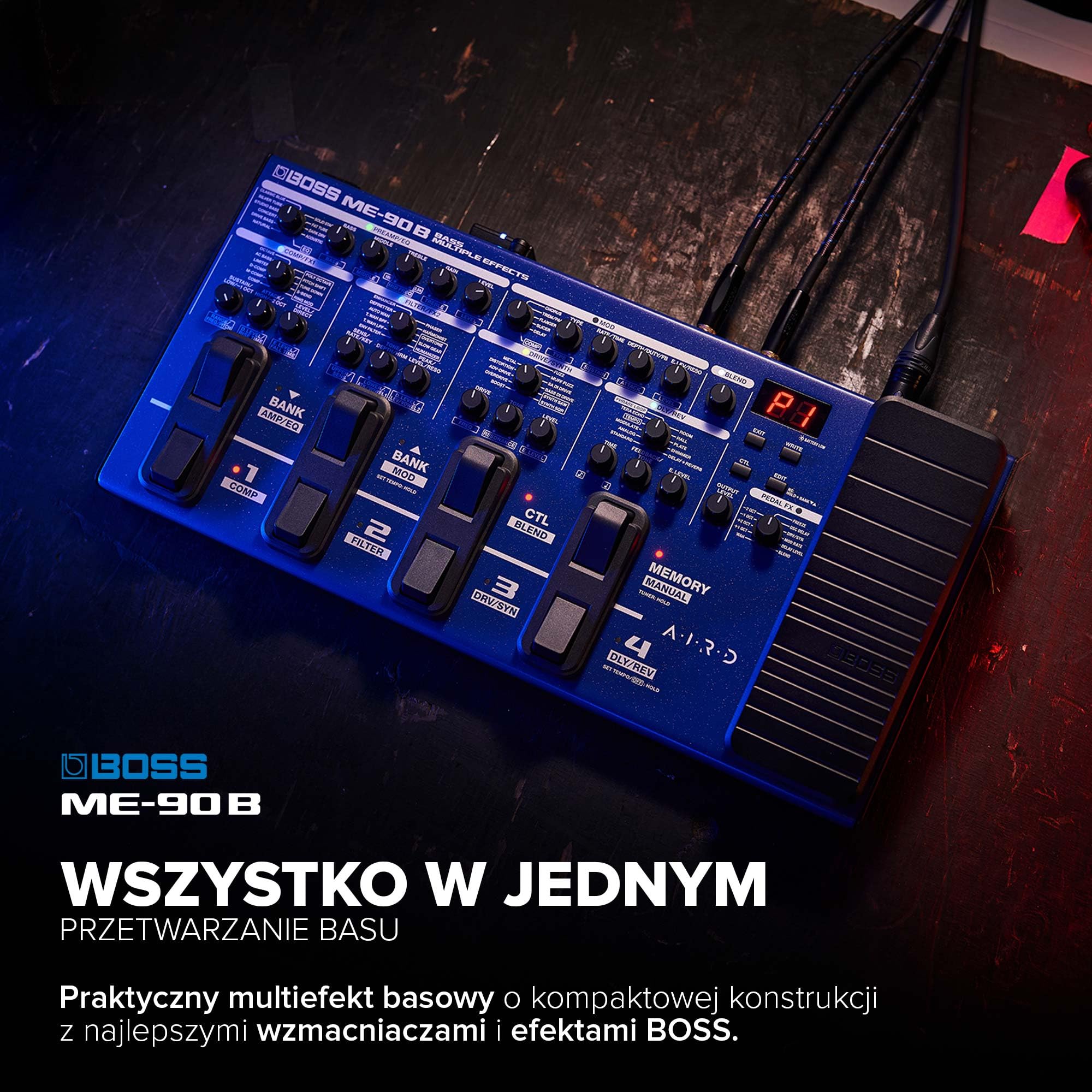 BOSS ME-90B Multiefekt Basowy | Uniwersalny Procesor Basowy | 10 Wbudowanych Modeli Wzmacniaczy AIRD | 61 Efektów z Biblioteki Efektów Basowych BOSS | 61 efektów z biblioteki efektów basowych BOSS | 8 wielofunkcyjnych przełączników nożnych i przeprojektow