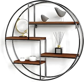 Dime Store Metal Round Floating 4-Tiers Shelves Wooden Bookshelf for Home Wall Decorative Racl Shelf for Living Room & Bed... Price In India
