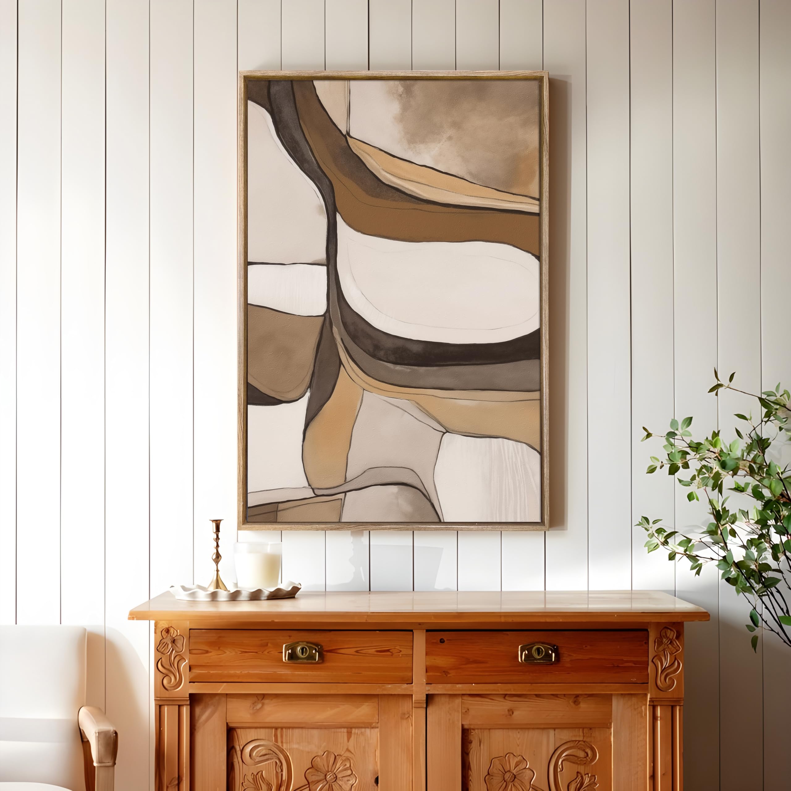 Abstract Geometric Canvas Painting - Beige, 23x35 Inch -16 Abstract Geometric Canvas Painting - Beige, 23x35 Inch -16