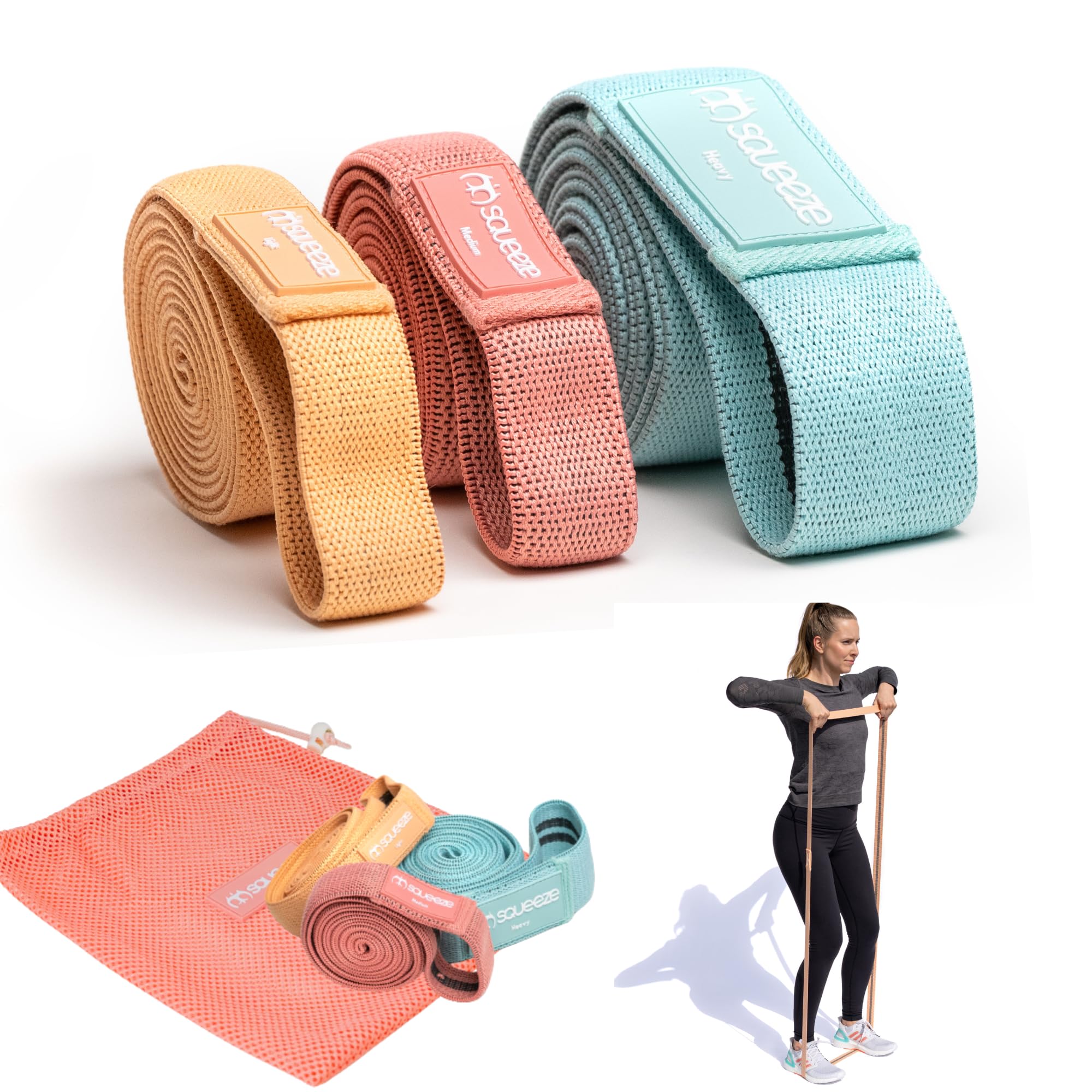 Squeeze Bands Long Fabric Resistance Bands Set, Resistance Bands for Exercise - Body Bands for Women - Full Body Workout Bands, Pull Up Assistance Bands - Booty, Legs, Arms