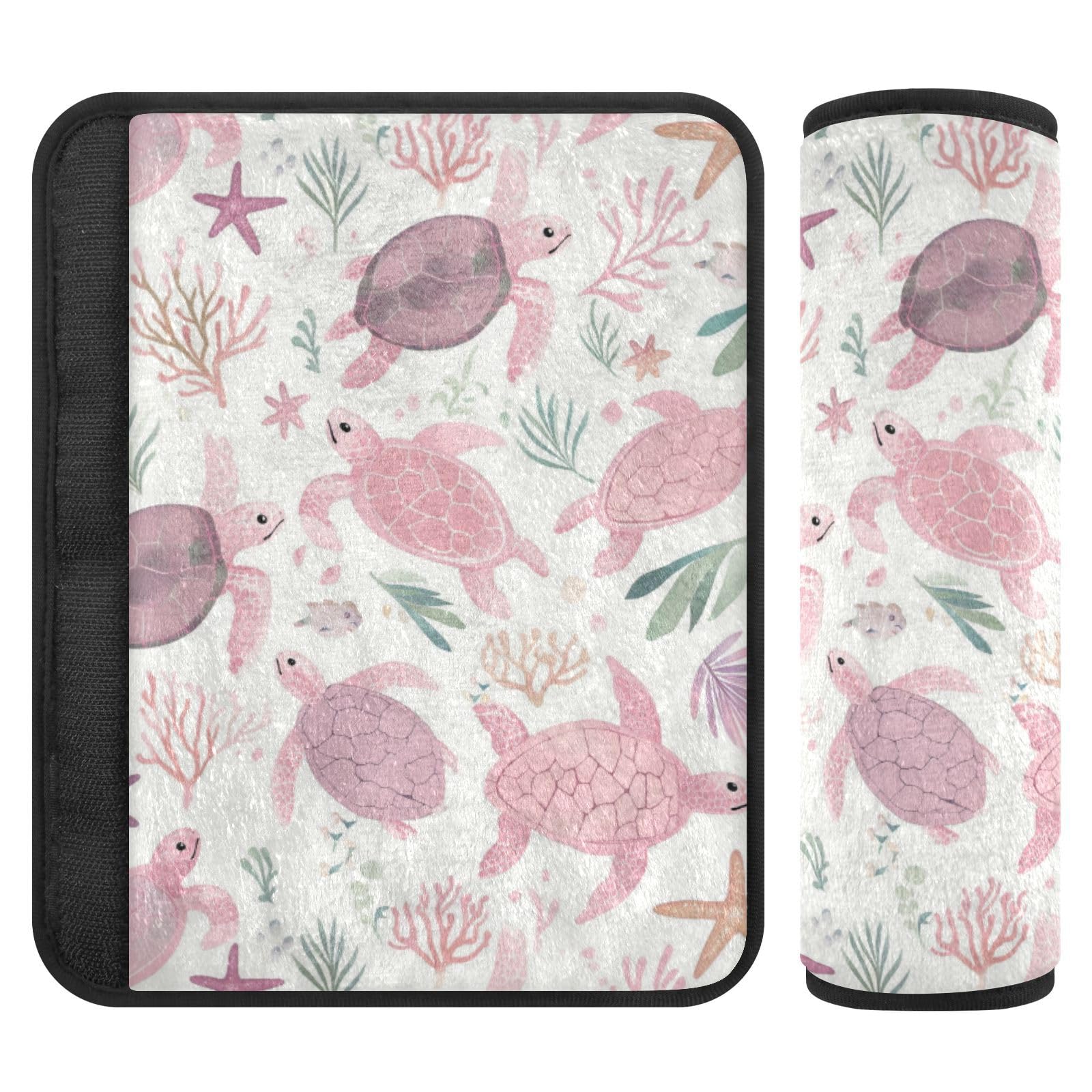 Seat Belt Covers 2 Pack Pink Sea Turtles Car Seat Strap Covers Super Soft Starfish Car Seat Neck Cover for Boys Girls Adults Babies S