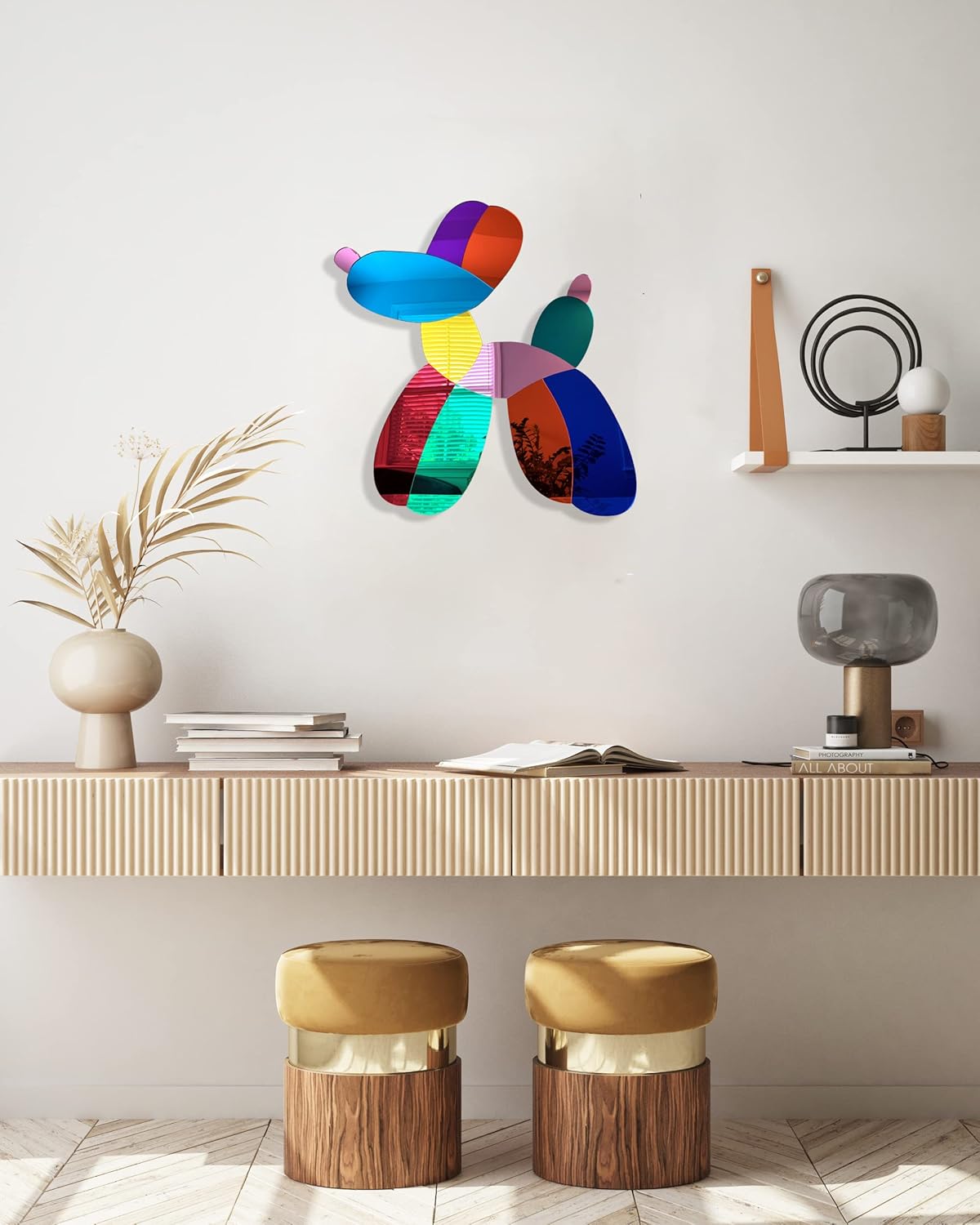 uniqstiq Balloon Dog Mirrored Acrylic Wall Art/Mirror Wall Decor/Made in USA/Handmade Home Decor/Wall Sculpture, Multicolor