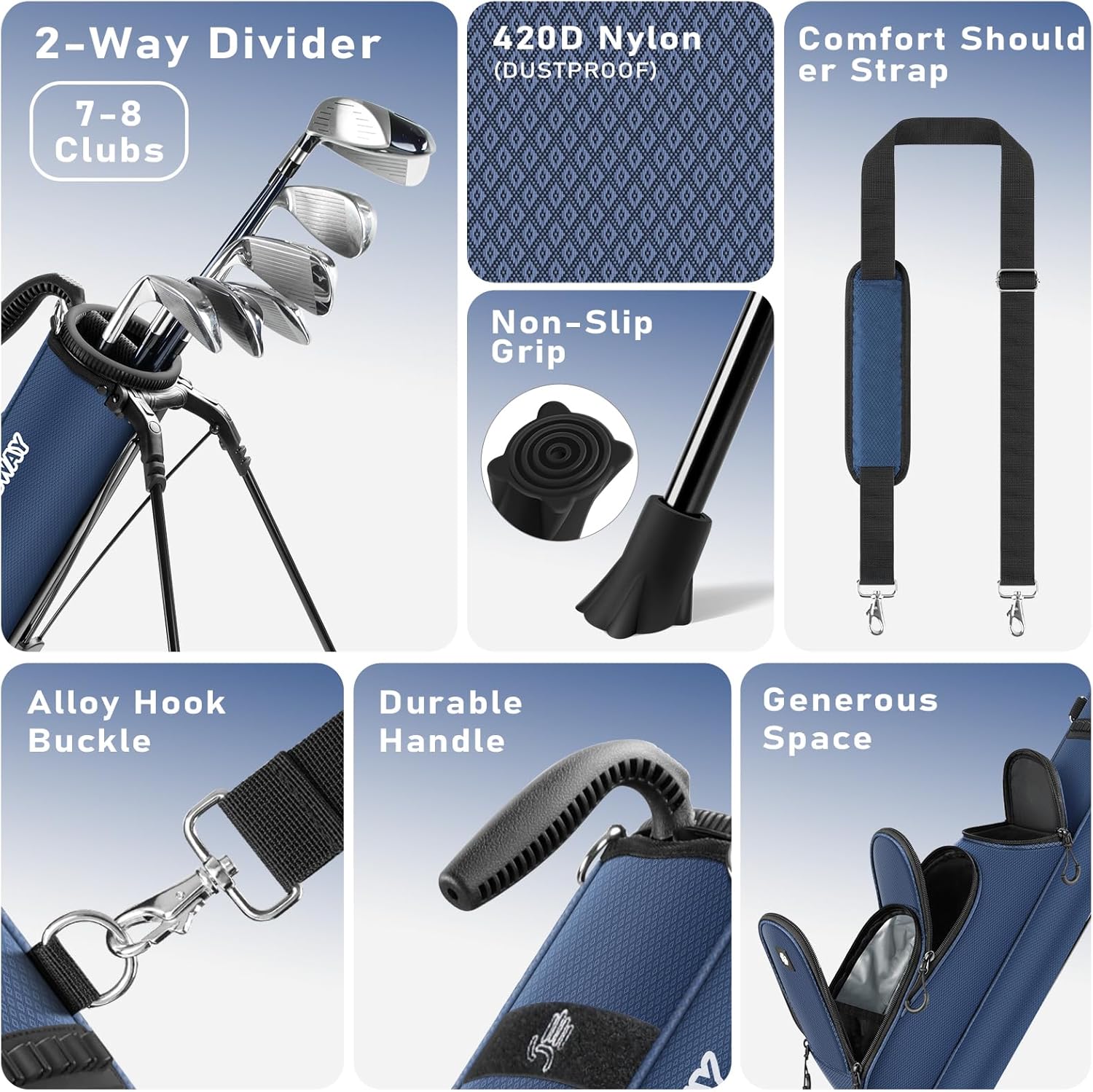 Findway Golf Stand Bag, [Upgraded Generous Space] Small Golf Bag for Driving Range, Par 3 & Executive Courses, Lightweight Sunday Golf Club Carry Bag with 3 Pockets - Image 4