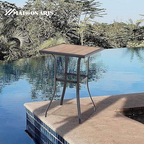 Miniatura 7 de MAISON ARTS Mesa de bar de patio, mesa de comedor cuadrada para exteriores, mesa de bar de altura de bar, mesa de pub con parte superior de madera y