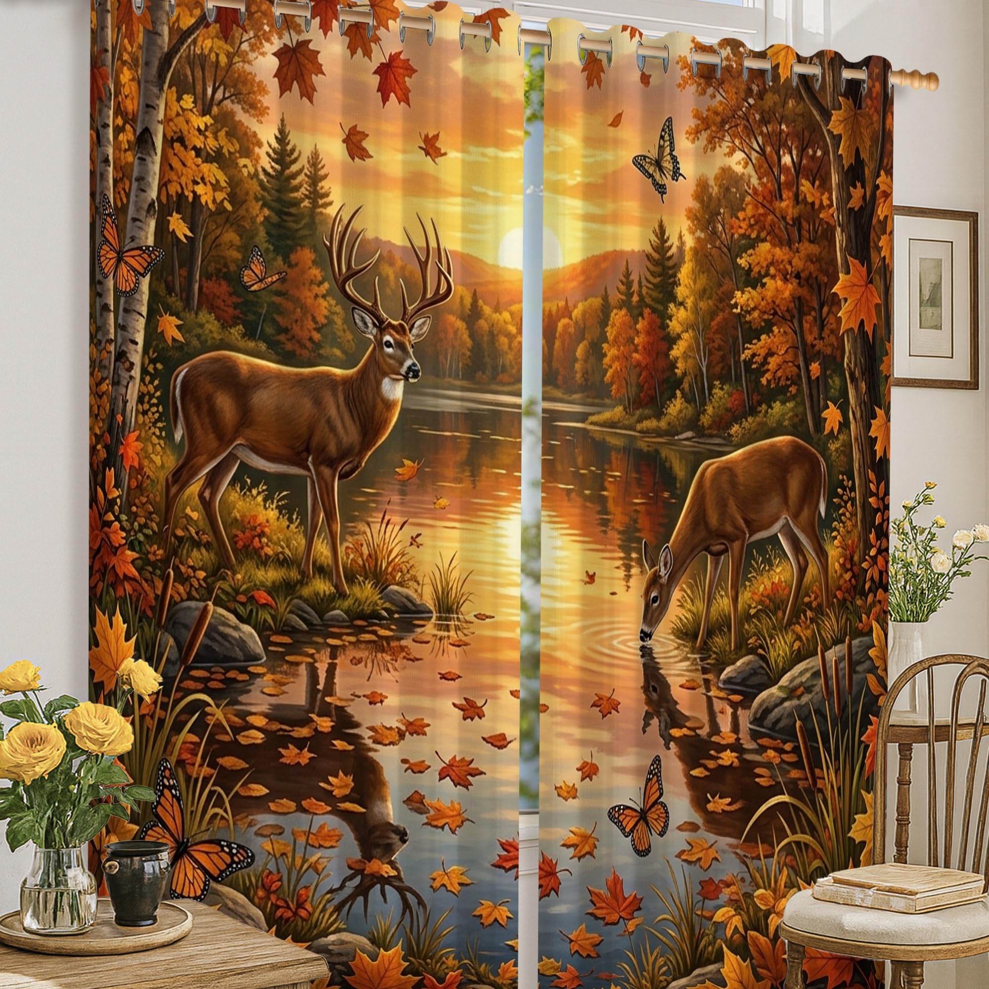 Rideau occultant motif cerf de qualité supérieure orange 132x160