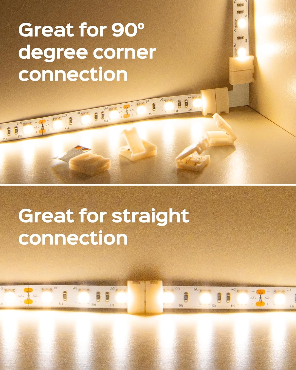 JACKYLED 8mm 2 Pin LED Strip Connectors Lights Connector, L Shape Gapless Solderless Connectors LED Adapter Light Extension Connectors for 8mm Wide Single Color Flex LED Strips - 8mm 2pin Total 22Pcs - Image 2