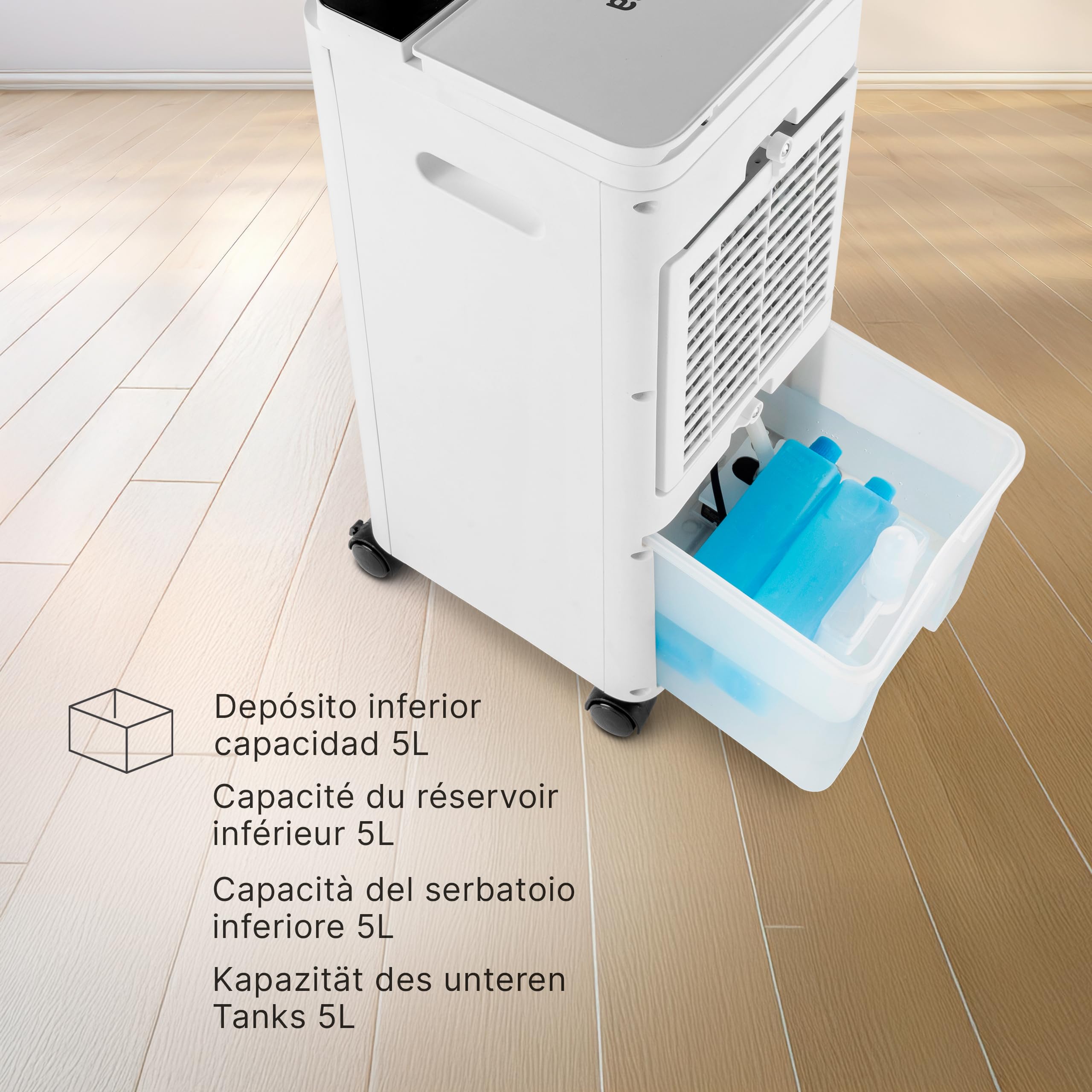 Ufesa Narvik chłodnica parowa, 65 W, funkcja chłodzenia i wentylator, 3 prędkości, 3 tryby, panel dotykowy, zbiornik na wodę 5 l, timer 12 h, filtr nadający się do prania, 2 akumulatory chłodzące