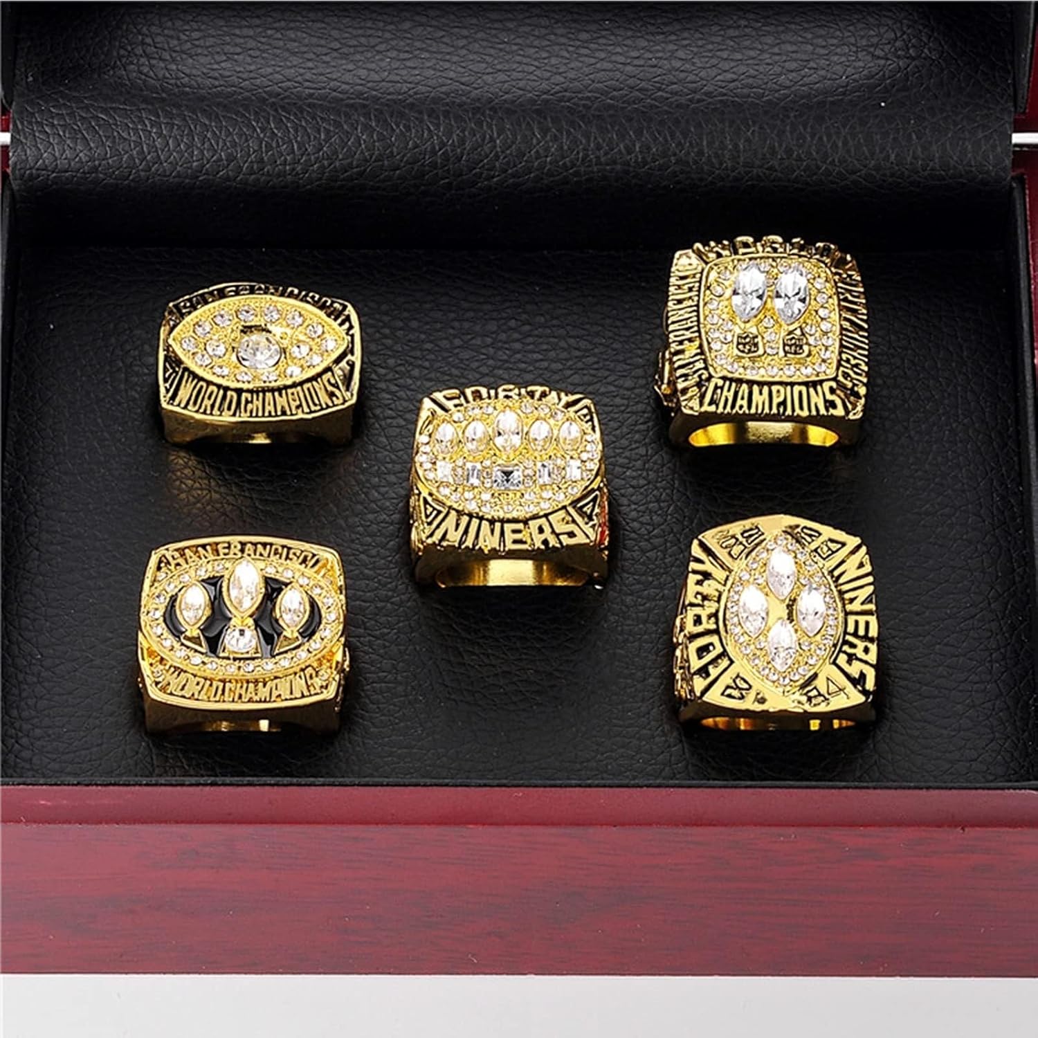 5PCS Fantasy Football Rings Championship Rings Collection Championship Trophy Gift Box Ring Display Box