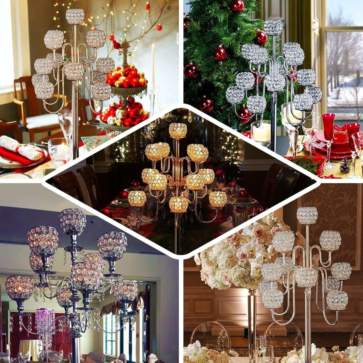 Efavormart 40" Tall 13 Arm Gold Metal Crystal Beaded Candelabra Centerpiece, Luxury Goblet Votive Candle Holder for Weddings, Gala Events, and Grand Receptions