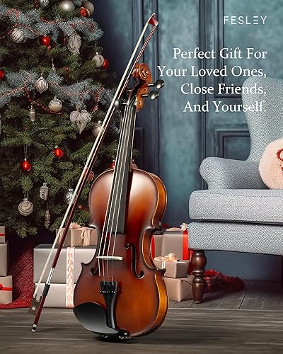 Miniatura 15 de Fesley Juego completo de violín para violín: Kit de violín pulido 4/4 para principiantes, violín acústico con estuche rígido, kit de inicio hecho a