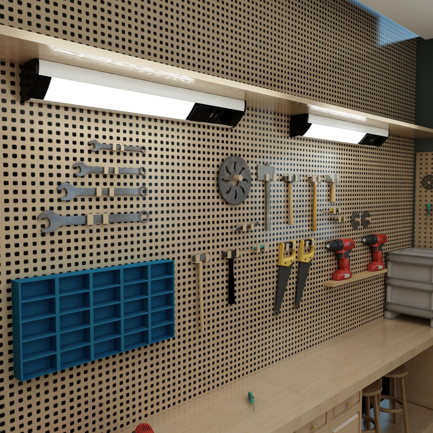 kalb I LED Unterbauleuchte mit Schalter und Steckdose, 230VAC Anschluss, 3000 Kelvin, USB-Port Typ A+C, Aluminium + ABS, IP20 silbergrau
