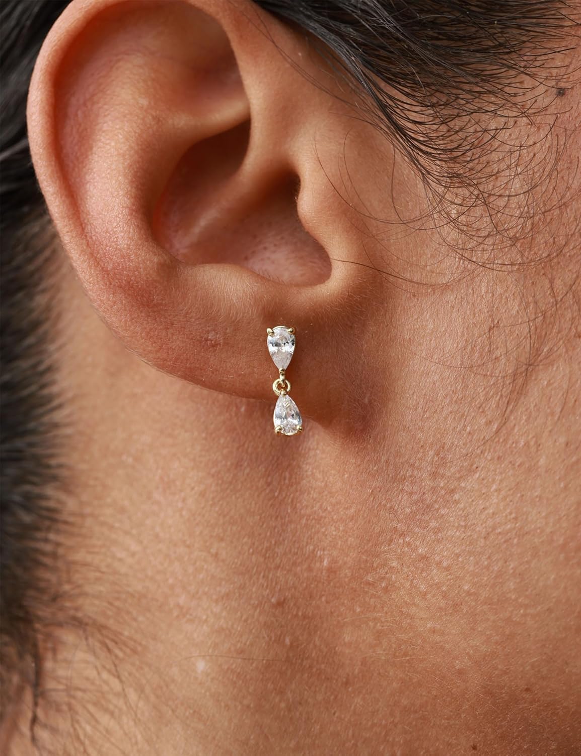 ASHINE 14K Gold Plated Dangle Flat Back Earrings | Sterling Silver Posts Dainty Double Stone Multi-Shape Earring | Tragus Cartilage Piercing Jewelry for Women