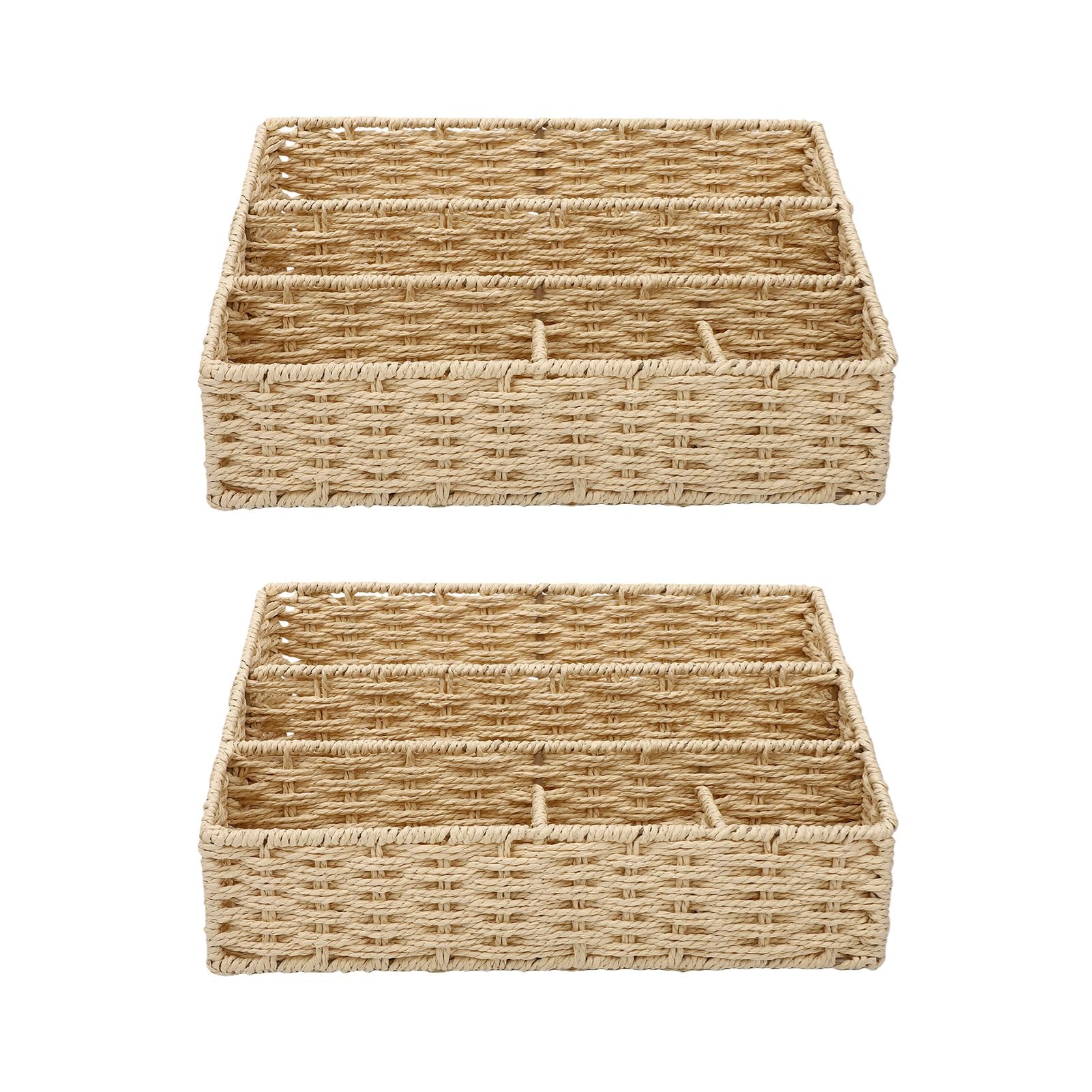 Luocute 2 Stück Gewebter Brief-Organizer, Schreibtisch-Aktenhalter, Papierfaser-Eisenrahmen (Beige)