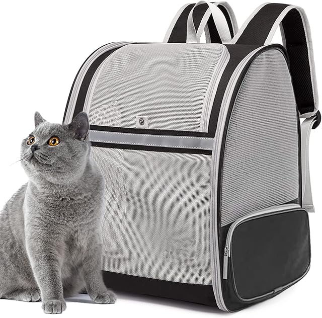 Pet Carrier Backpack for Dogs Cats - Large Mesh Transport Bag Foldable Transparent Good Ventilation with Wire Structure, Stable Rucksack Two-Sided Entry for Travel and Daily Use Airline Approved
