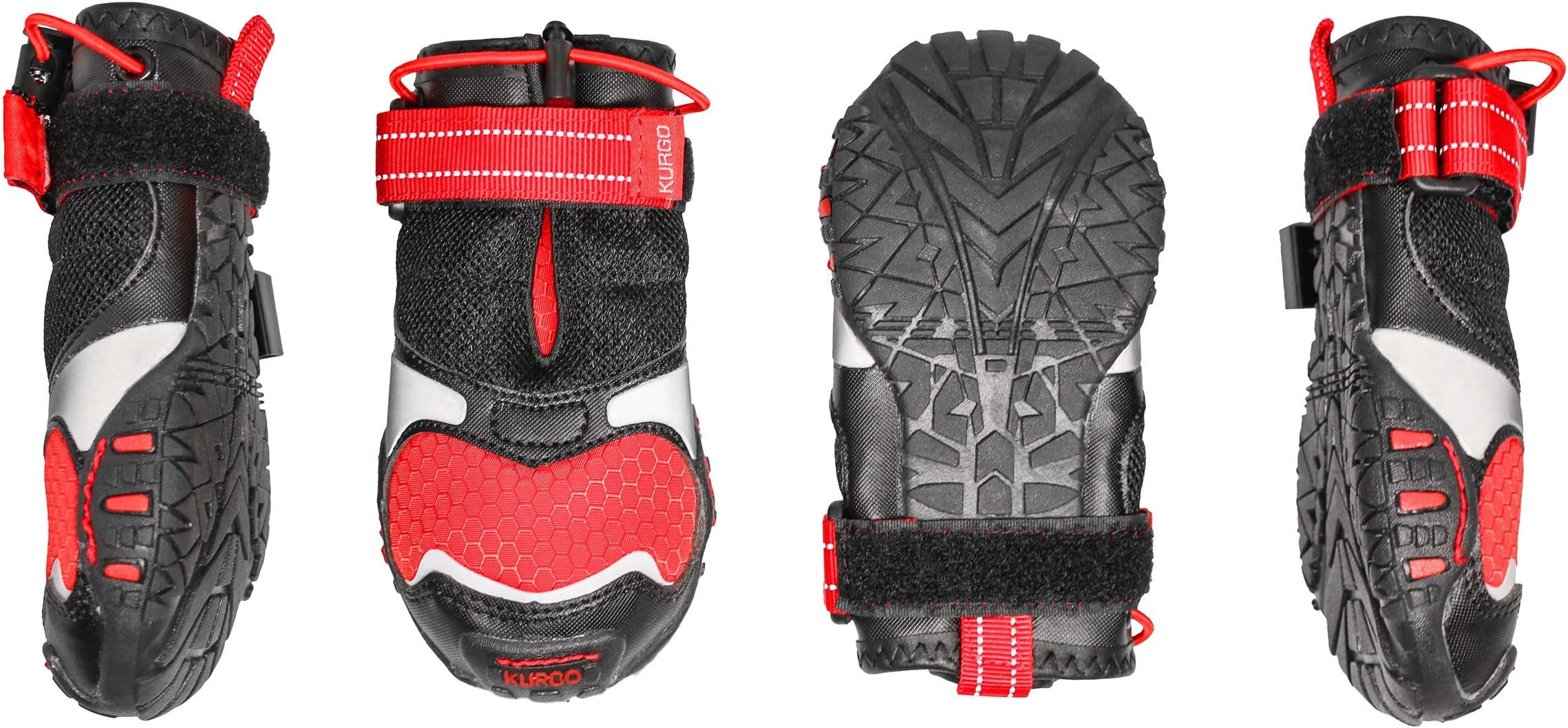 KurgoBlaze Cross Dog Shoes - Winter Boots for Dogs, All Season Paw Protectors - for Hot Pavement and Snow - Water Resistant, Reflective, No Slip - Includes 4 Shoes - Chili Red/Black - XS