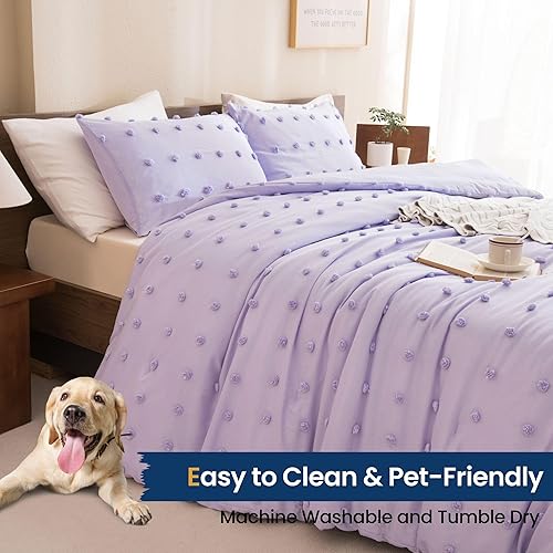 Miniatura 6 de Paxrac Dreamy - Juego de edredón de lavanda tamaño Queen, juego de cama de 3 piezas, ropa de cama ligera lila, edredón de microfibra suave y