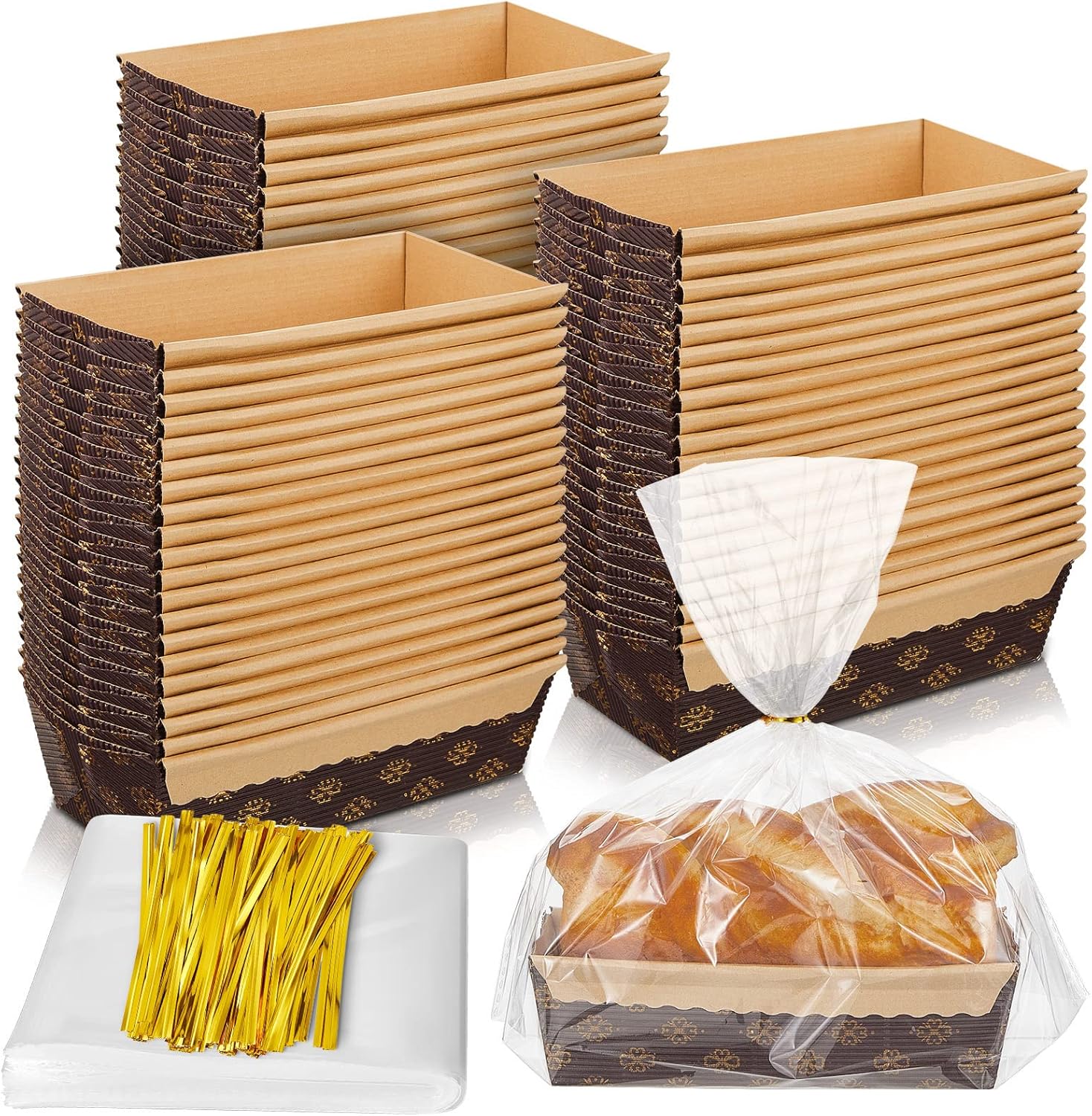 75 Sets Paper Loaf Pans with Plastic Bags and Ties for Baking Bulk 6 x 2.5 x 2 Inches Mini Bread Loaf Pans Disposable Bread Storage Bags for Homemade Bakers Holiday Gifts Sales Fundraiser
