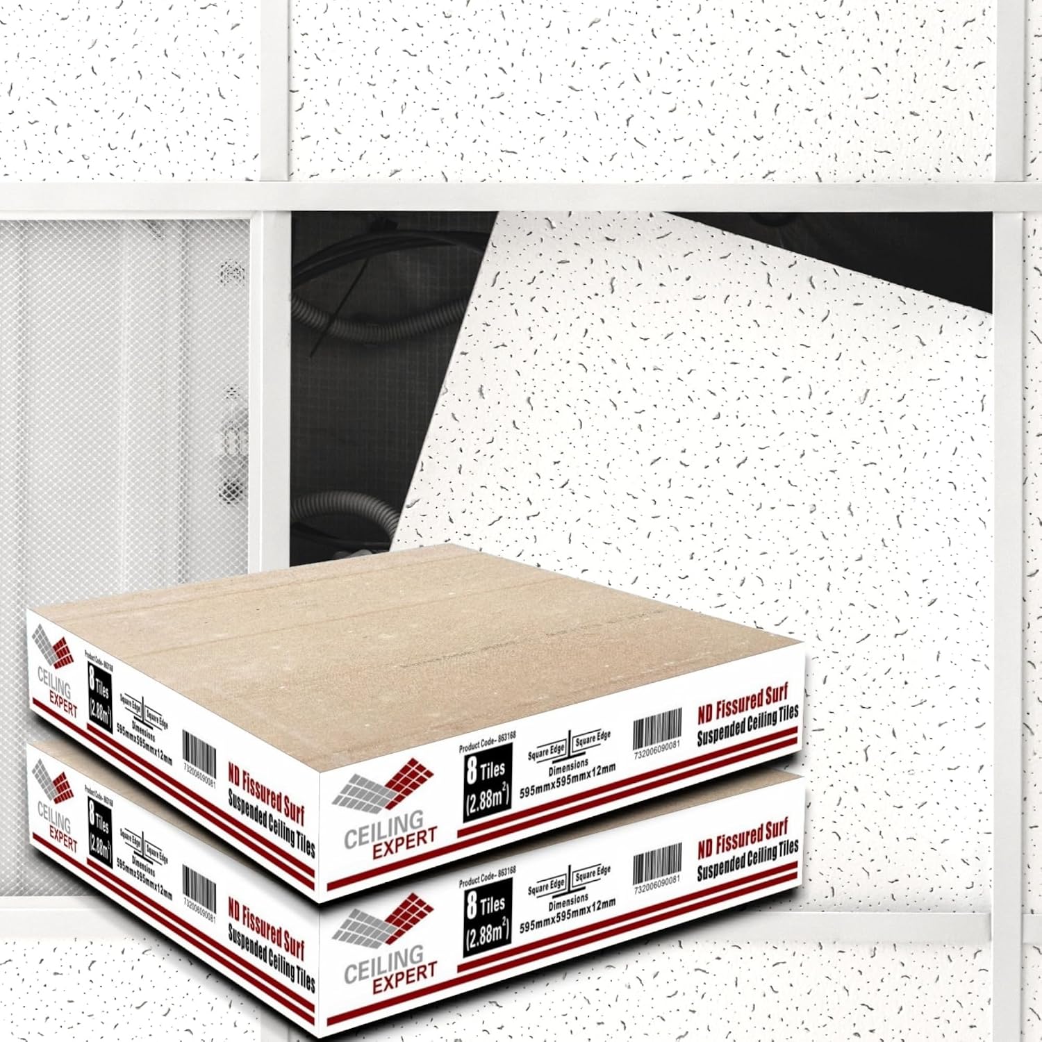 Suspended Ceiling FINE ND FISSURED Board Tiles 595mm x 595mm x 12mm 600mm x 600mm 16 Tiles Pack Acoustic Sqaure